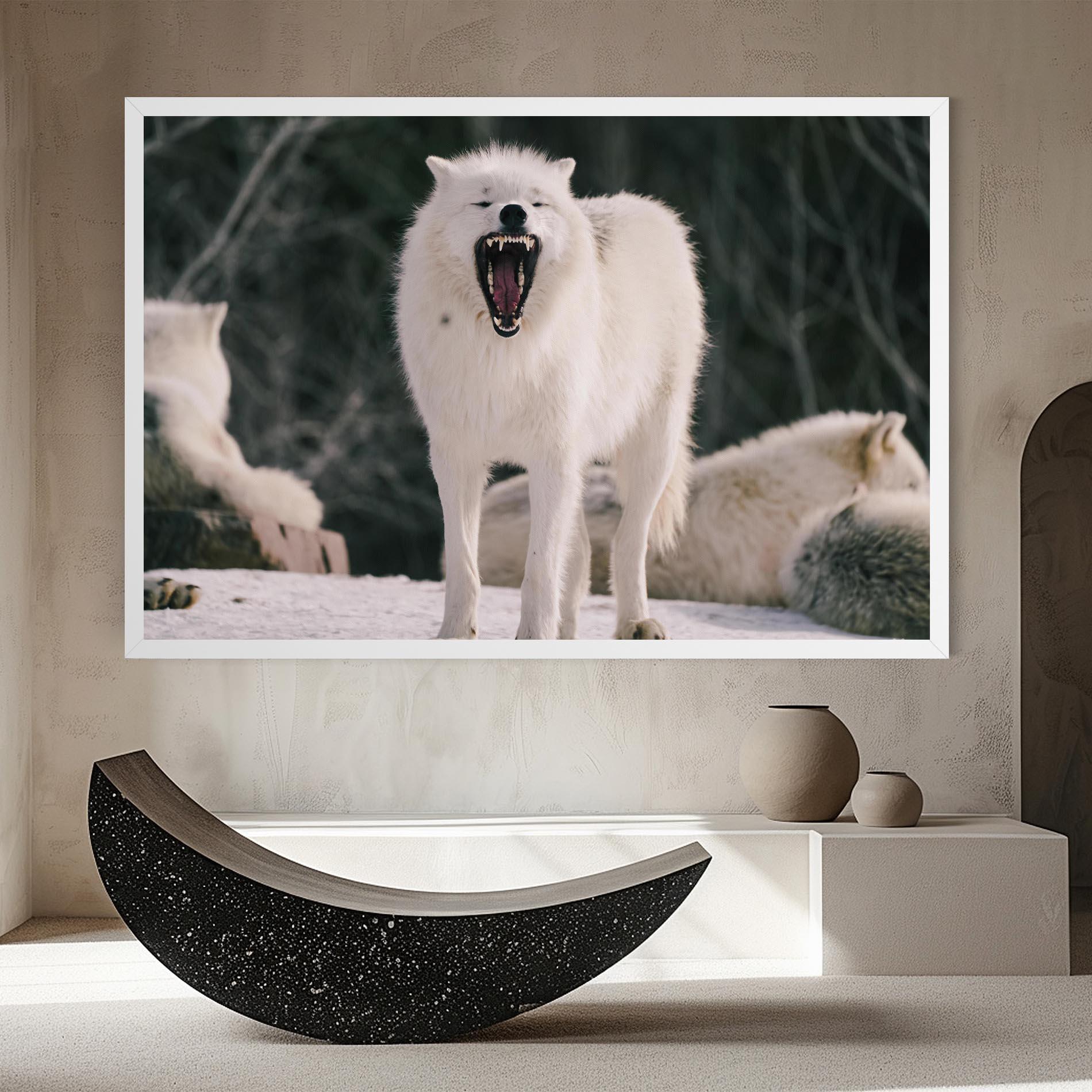 Leinwandbild Laughing White Wolf mockup 8