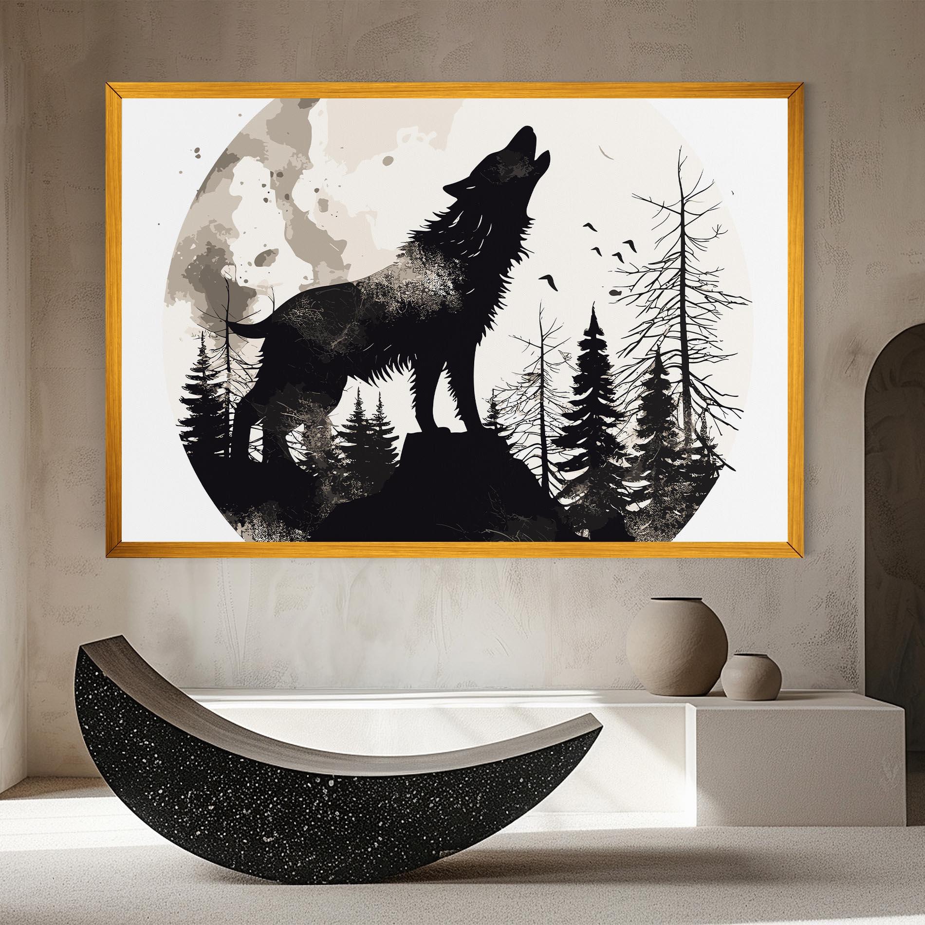 Leinwandbild Black On Cream Wolf mockup 8