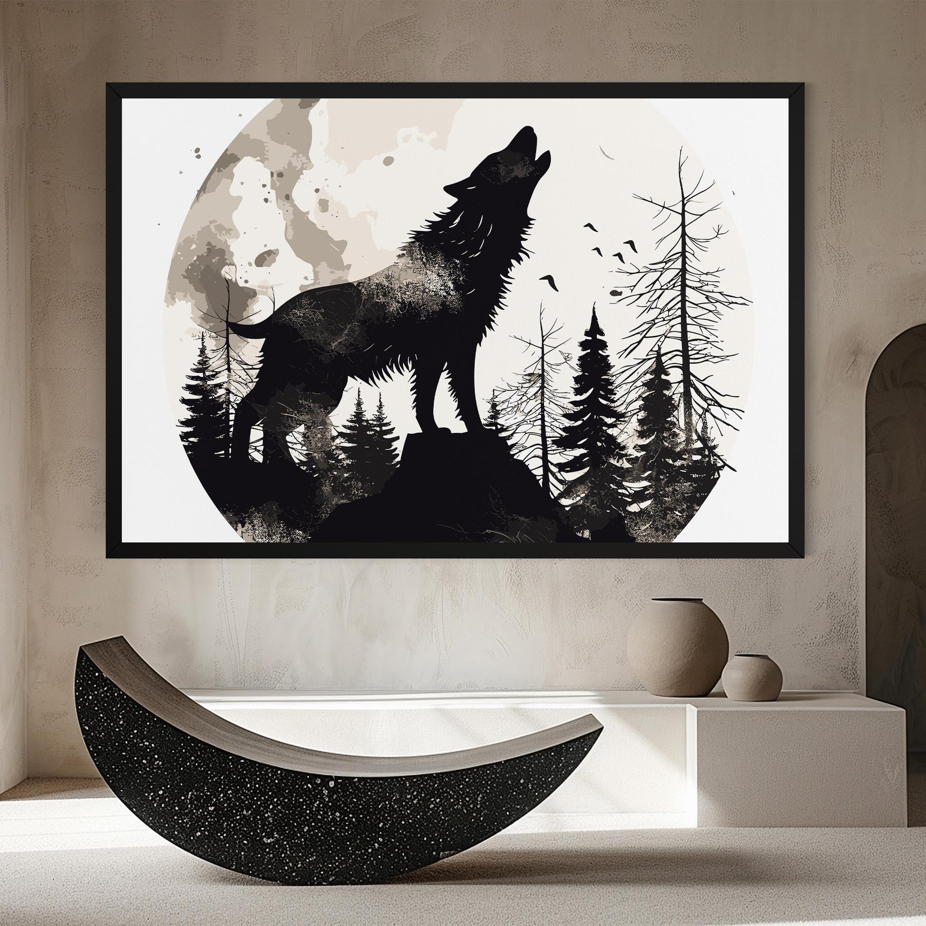 Leinwandbild Black On Cream Wolf mockup 8