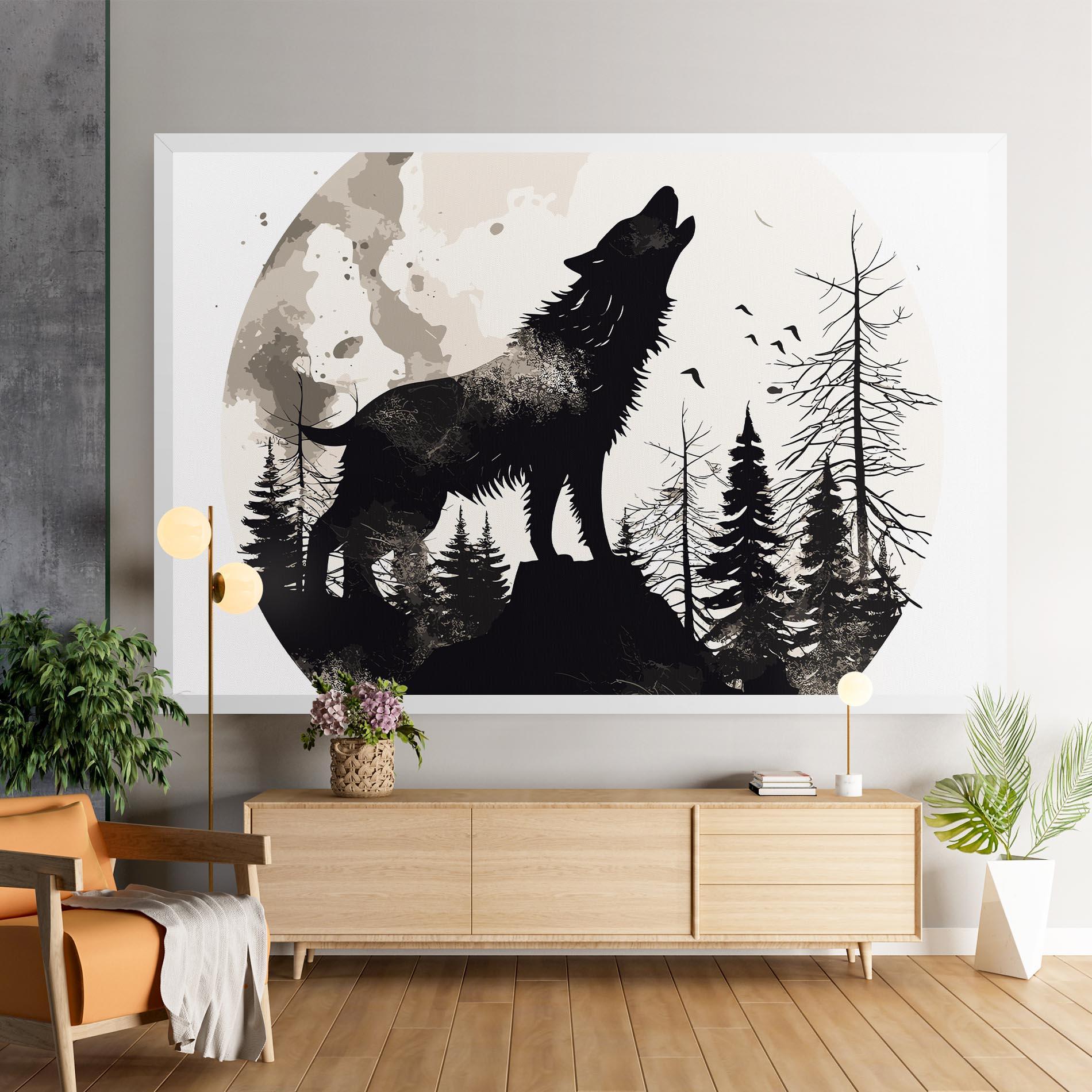 Leinwandbild Black On Cream Wolf mockup 9