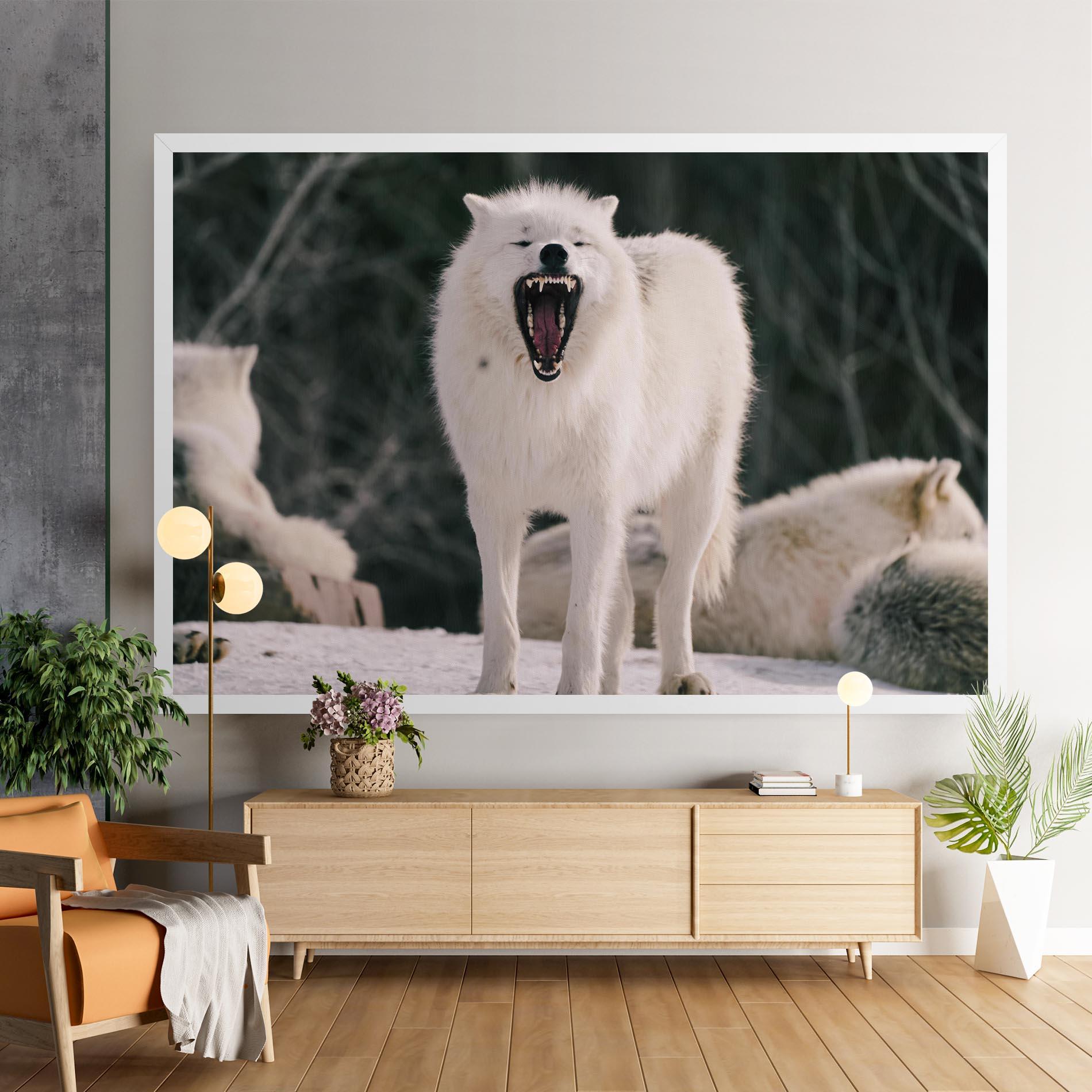 Leinwandbild Laughing White Wolf mockup 9