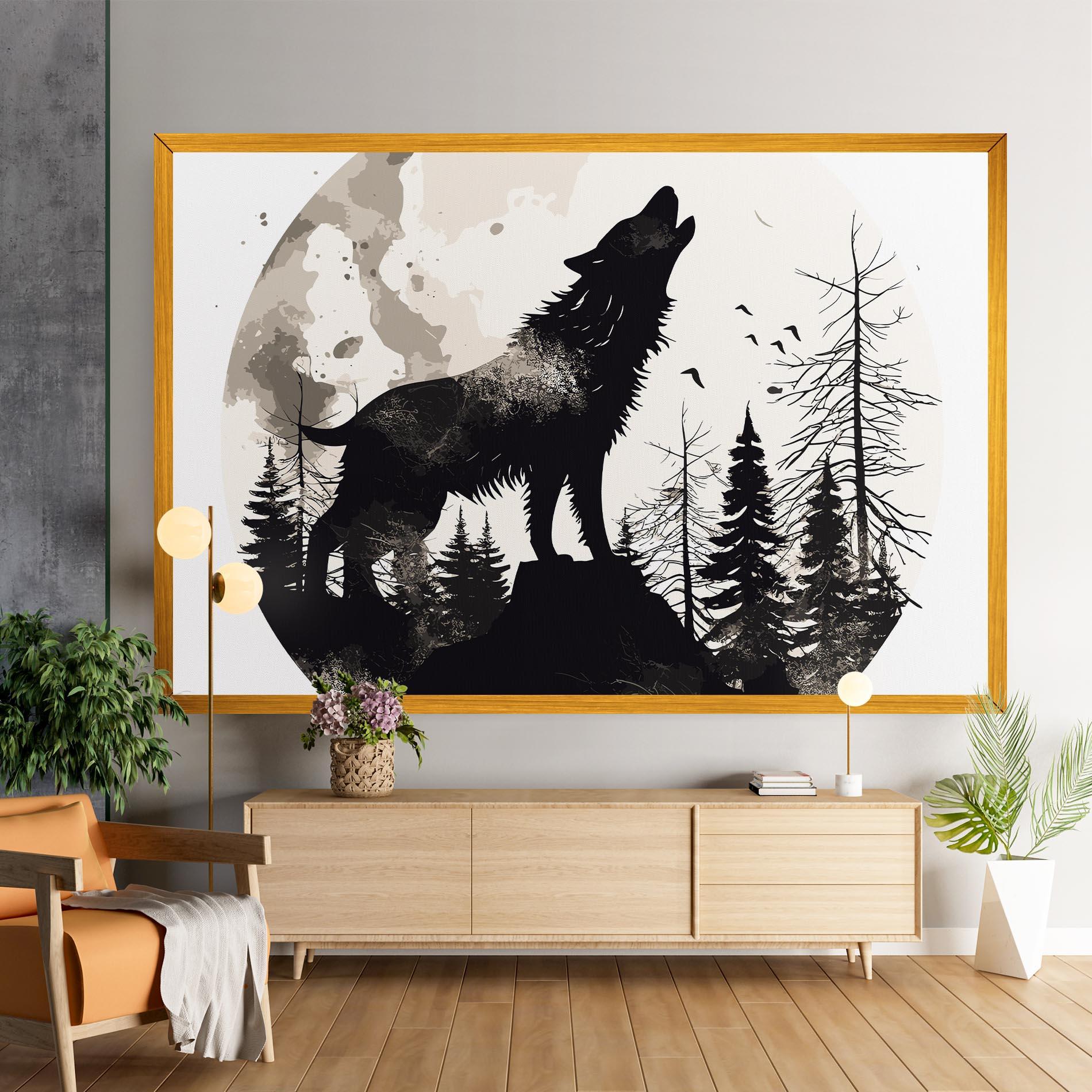 Leinwandbild Black On Cream Wolf mockup 9