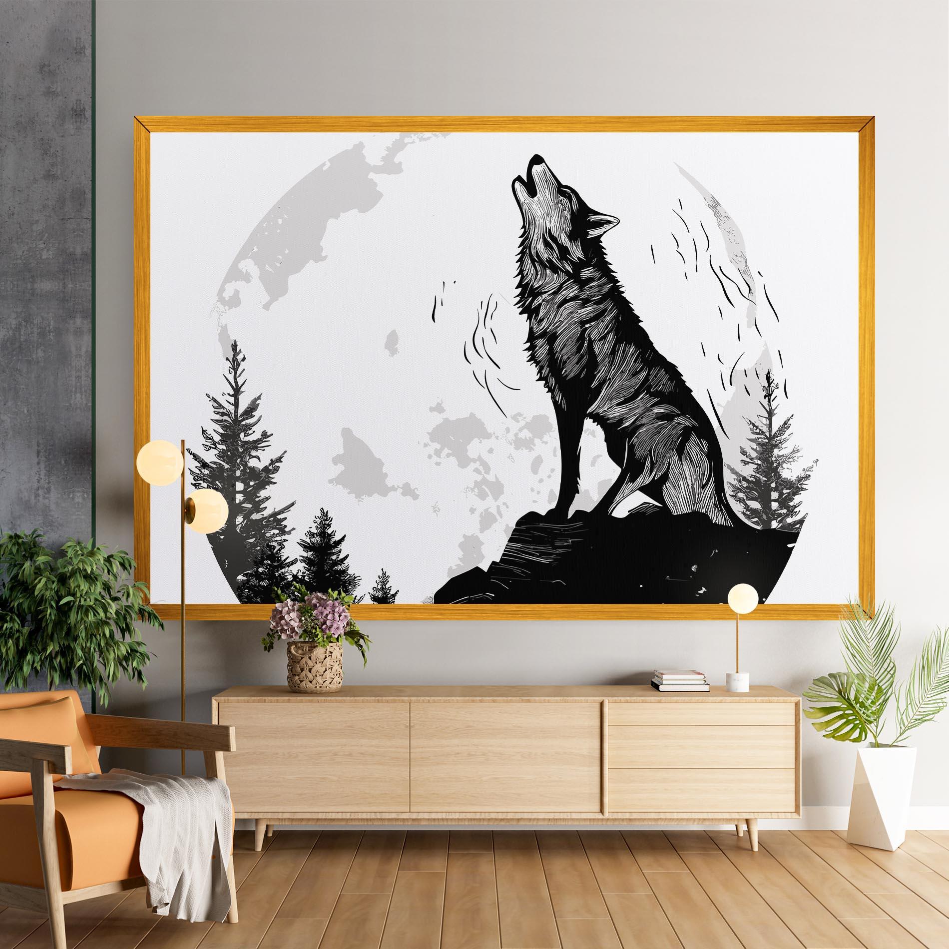 Leinwandbild Grey Moon Wolf mockup 9