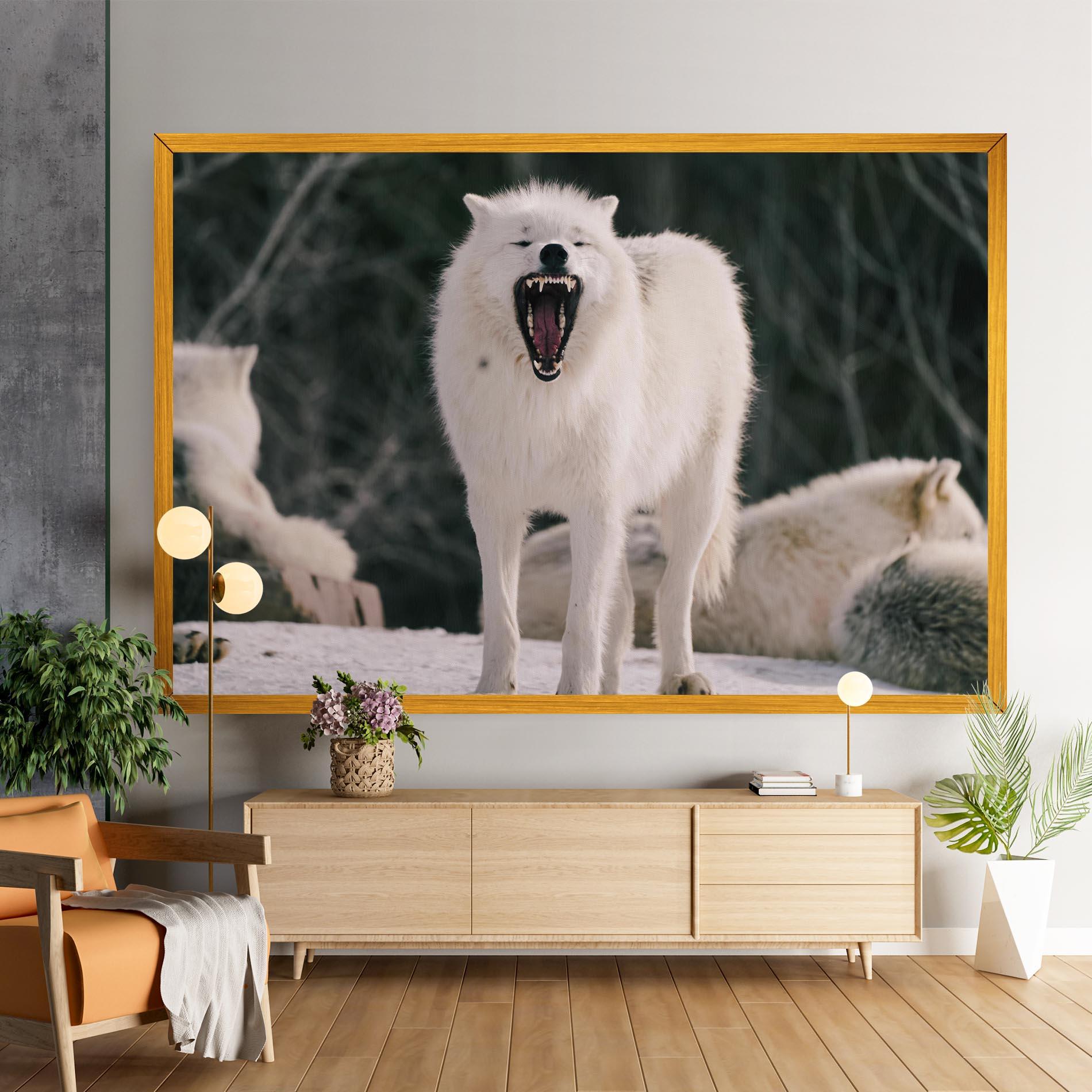 Leinwandbild Laughing White Wolf mockup 9