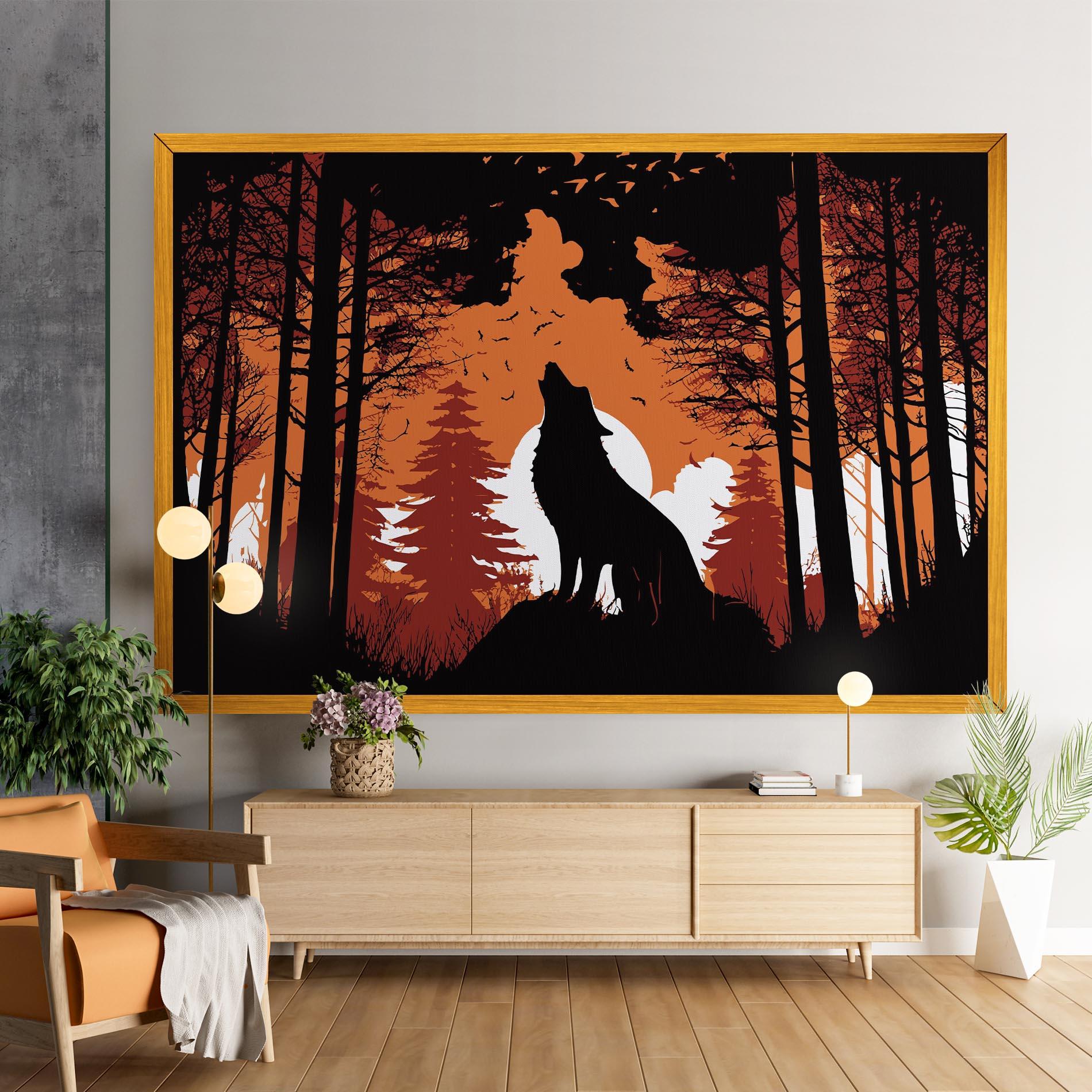 Leinwandbild Orange Sky Wolf mockup 9