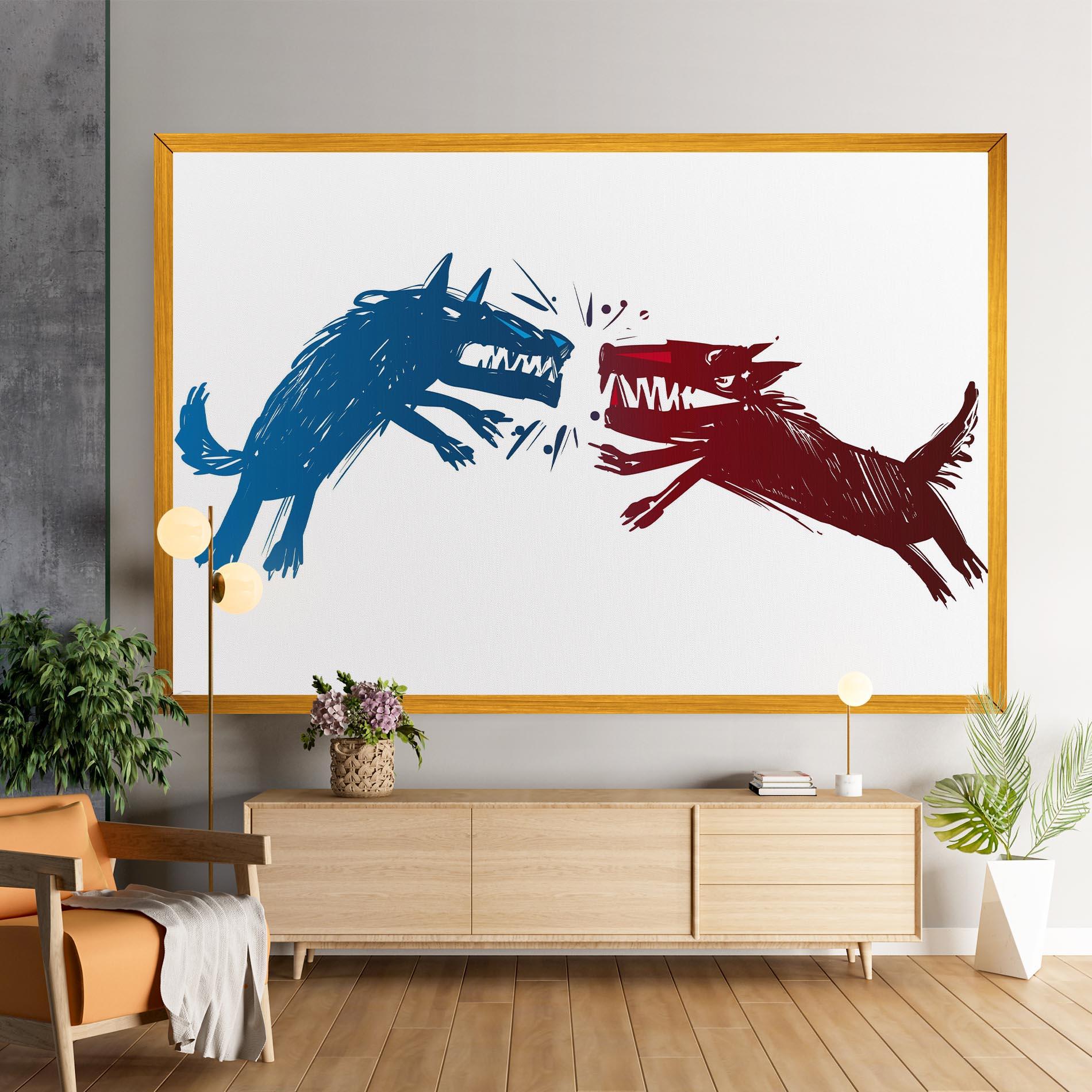 Leinwandbild Red Blue Wolves mockup 9