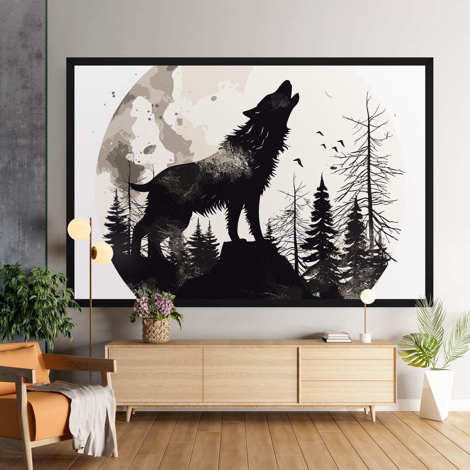 Leinwandbild Black On Cream Wolf mockup 9