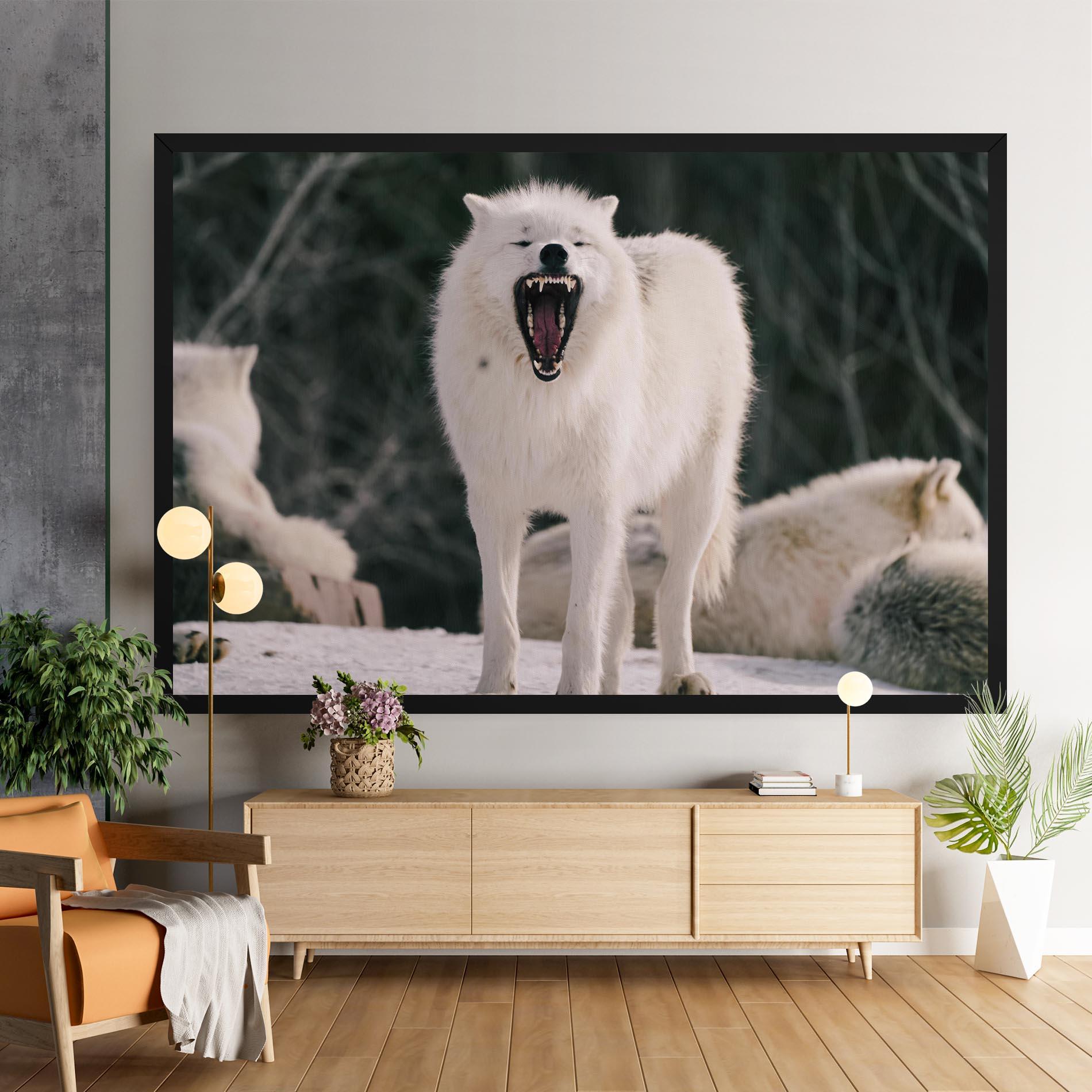 Leinwandbild Laughing White Wolf mockup 9