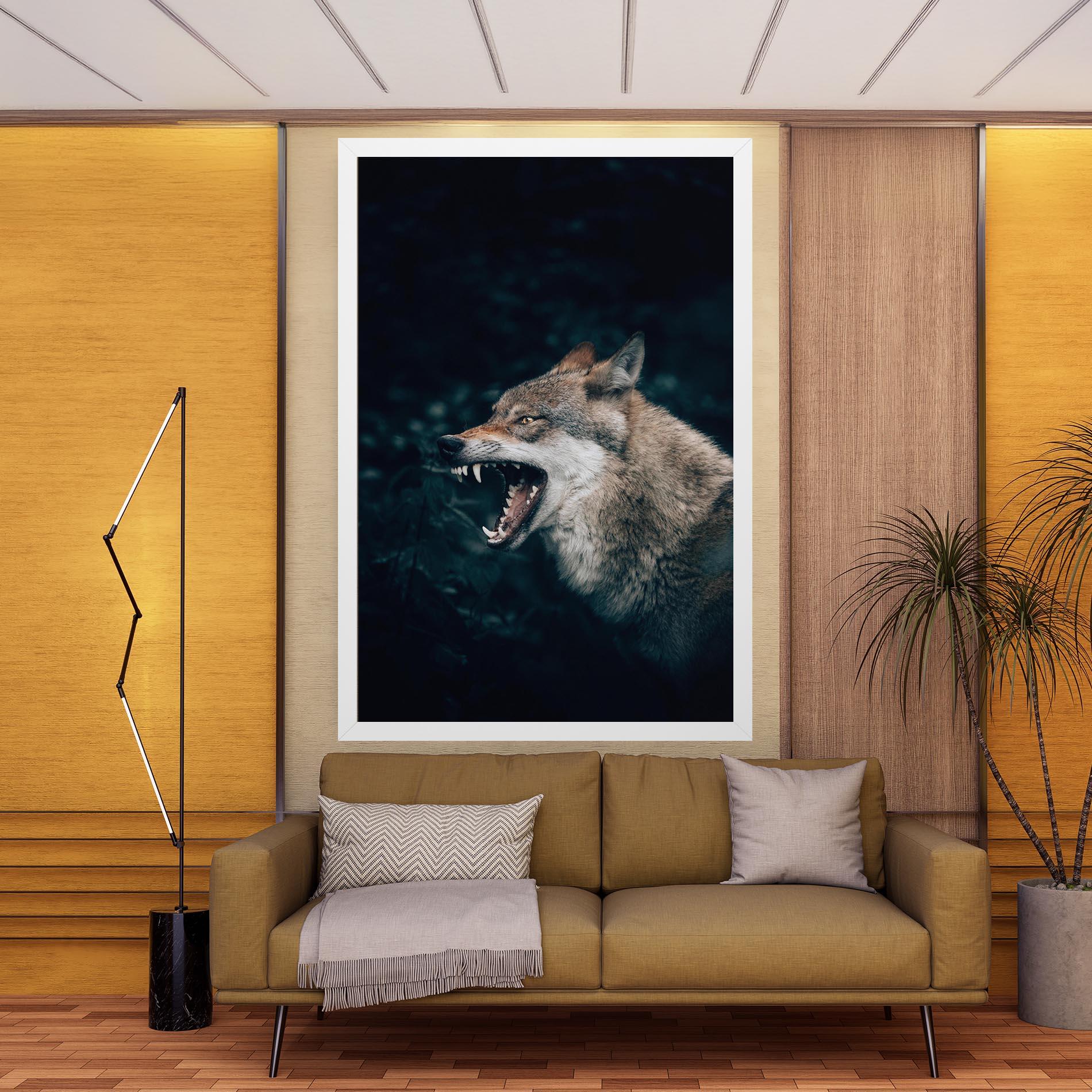 Leinwandbild Angry Wolf In The Forest mockup 9