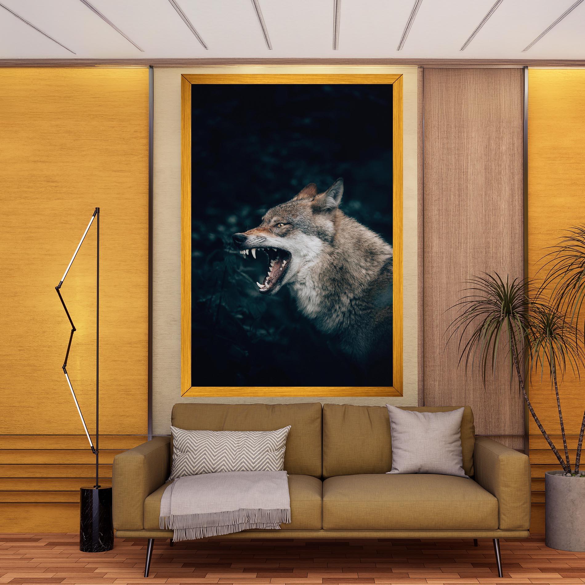 Leinwandbild Angry Wolf In The Forest mockup 9