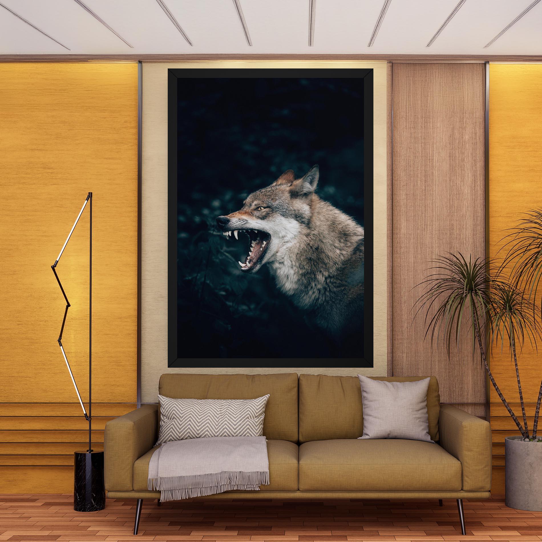 Leinwandbild Angry Wolf In The Forest mockup 9
