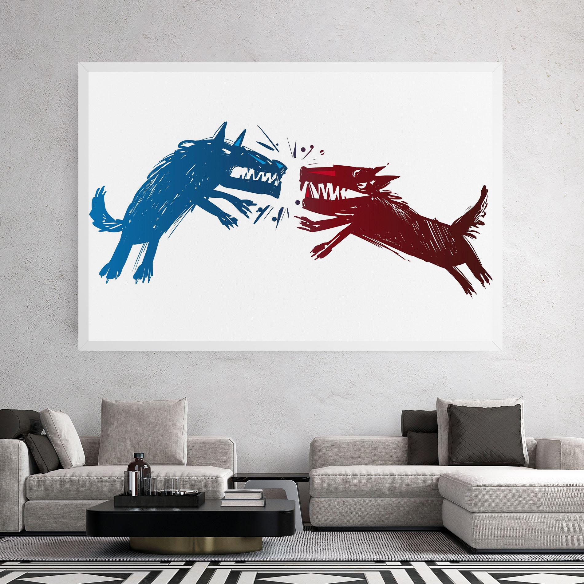 Leinwandbild Red Blue Wolves mockup 2
