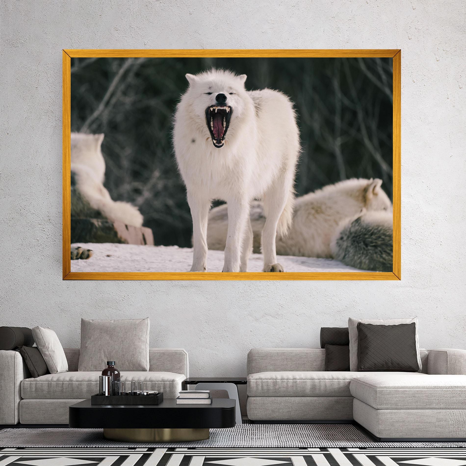 Leinwandbild Laughing White Wolf mockup 2