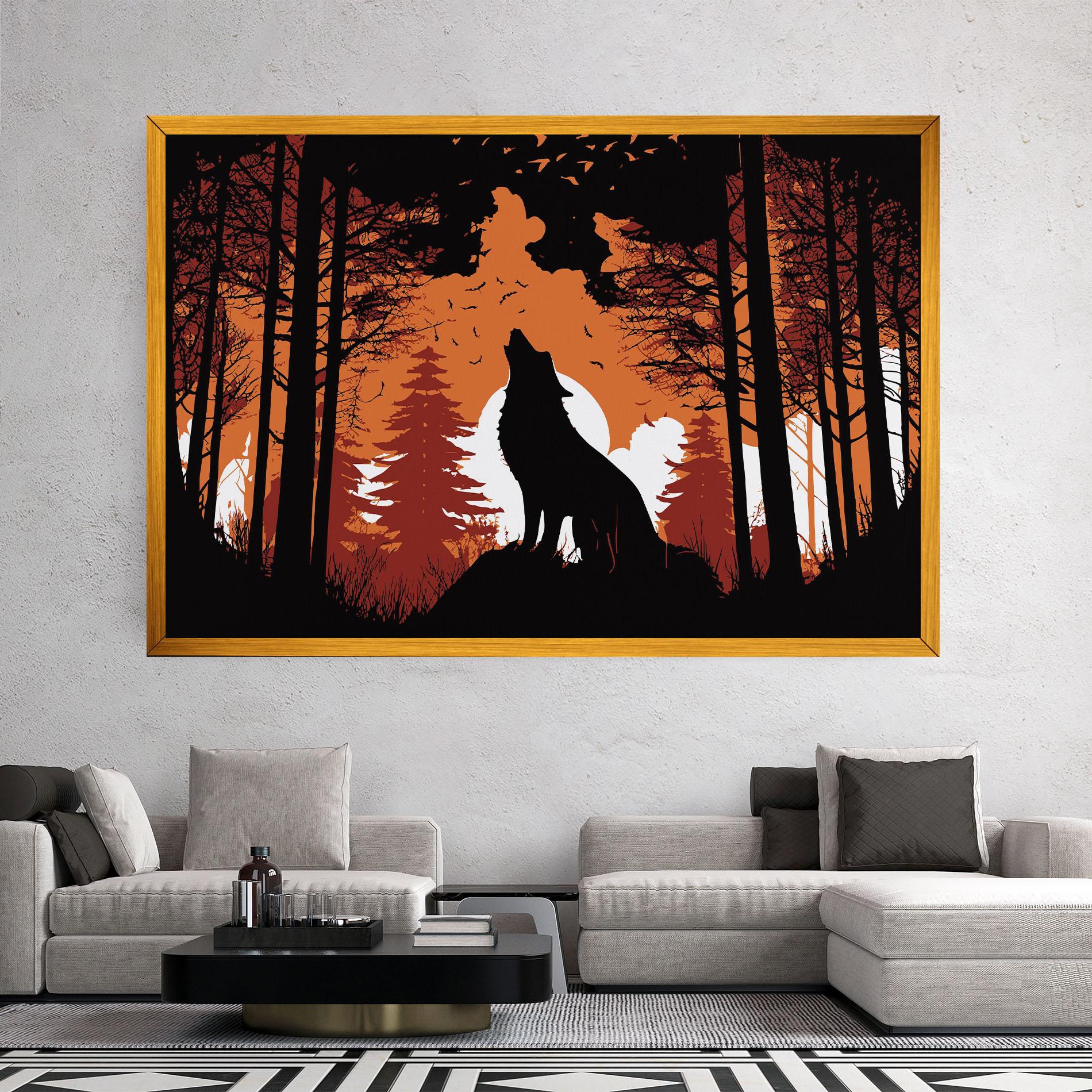 Leinwandbild Orange Sky Wolf mockup 2