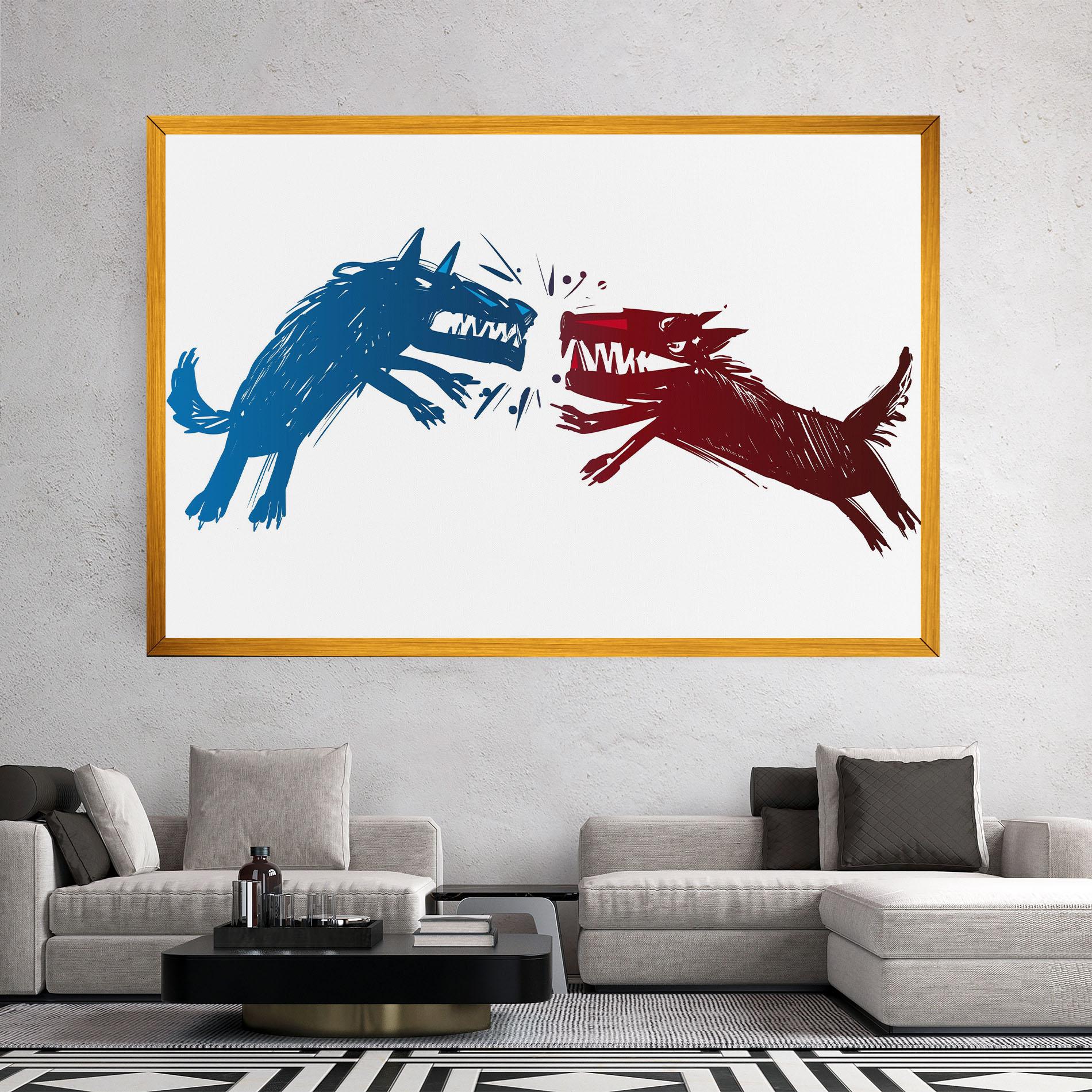 Leinwandbild Red Blue Wolves mockup 2