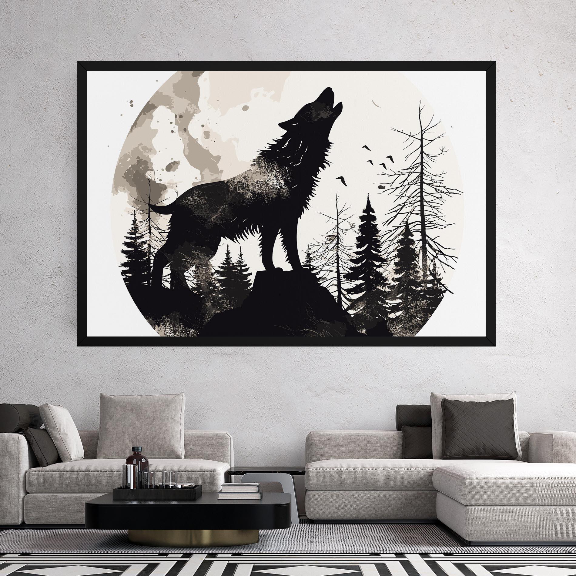 Leinwandbild Black On Cream Wolf mockup 2