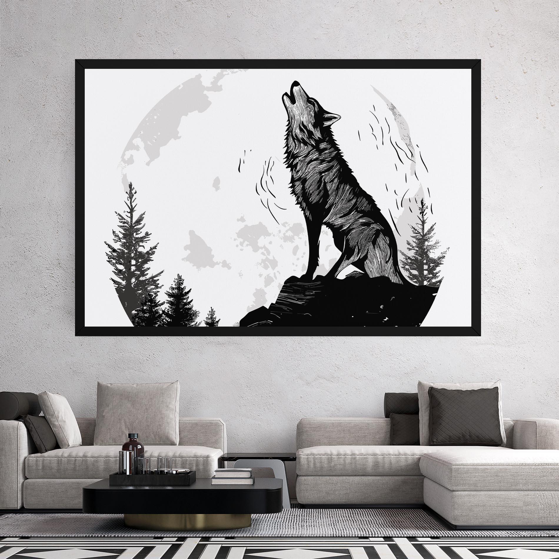 Leinwandbild Grey Moon Wolf mockup 2