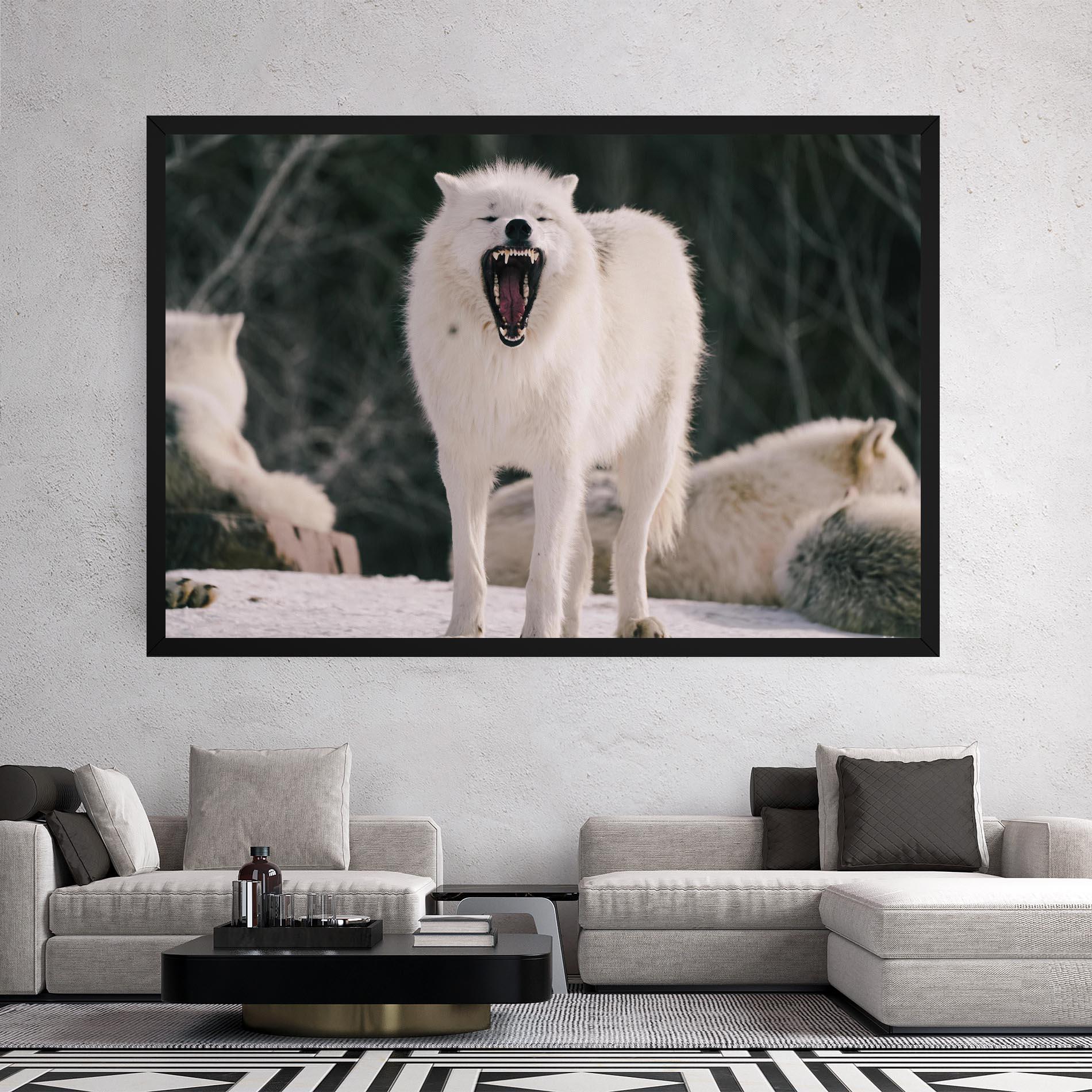 Leinwandbild Laughing White Wolf mockup 2