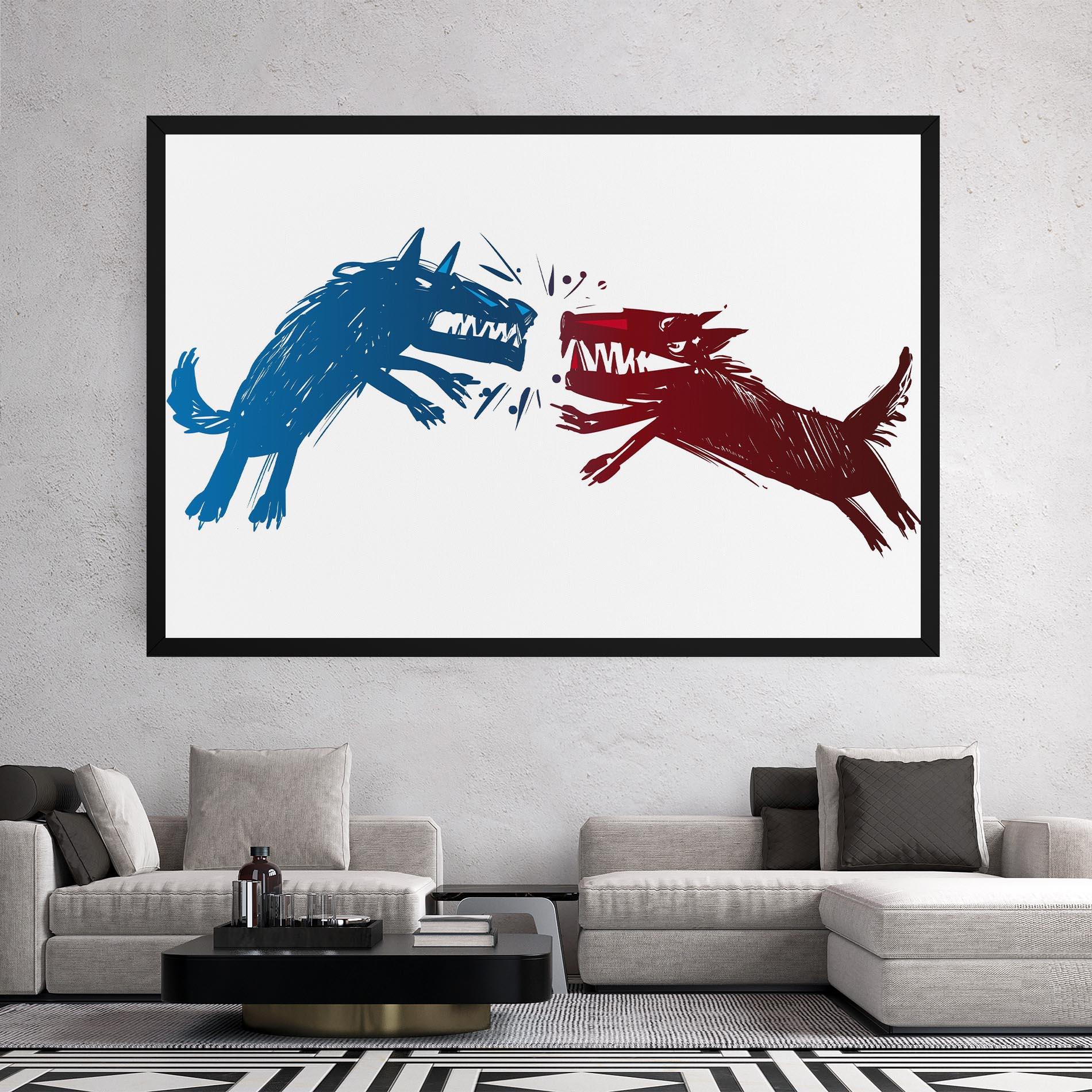 Leinwandbild Red Blue Wolves mockup 2