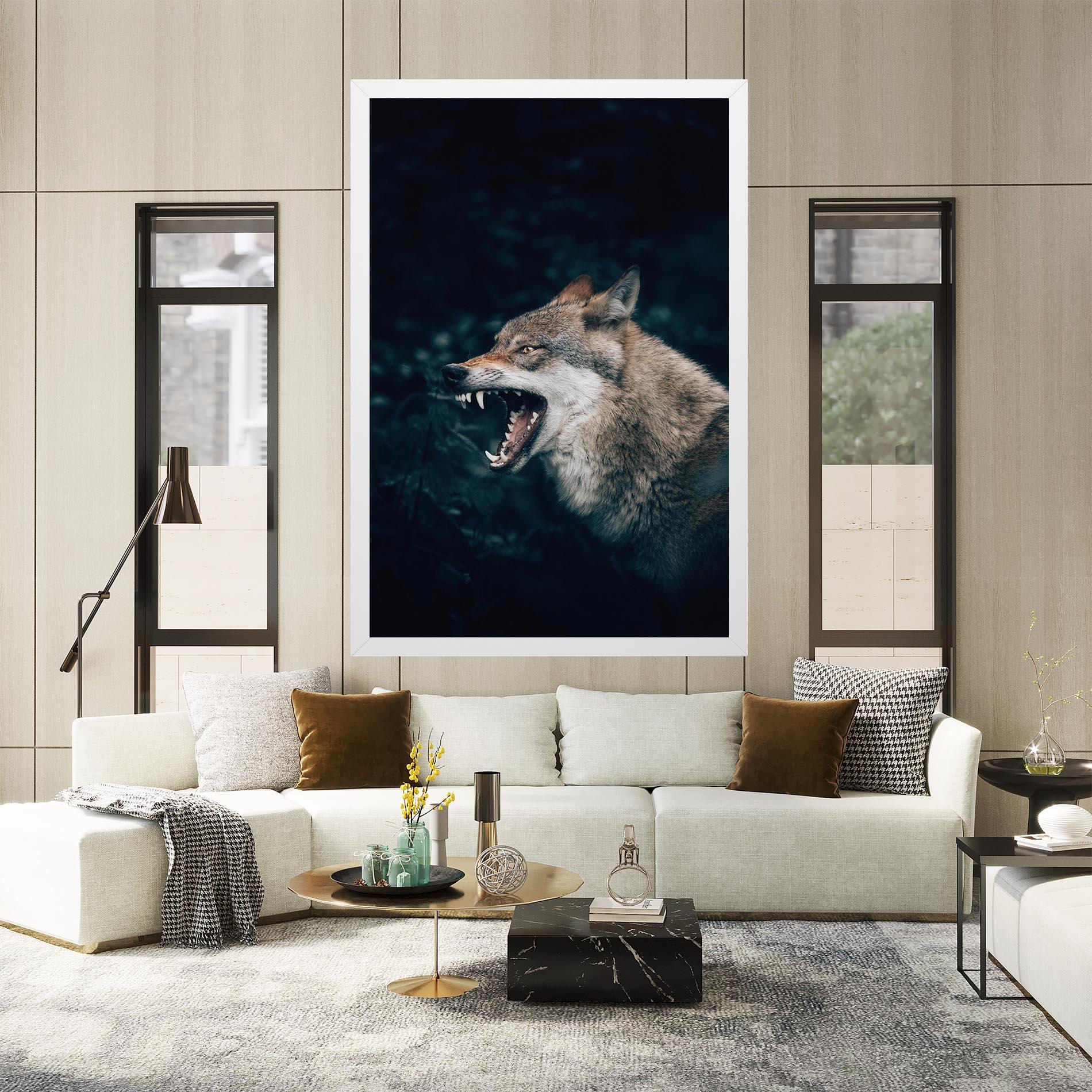 Leinwandbild Angry Wolf In The Forest mockup 2