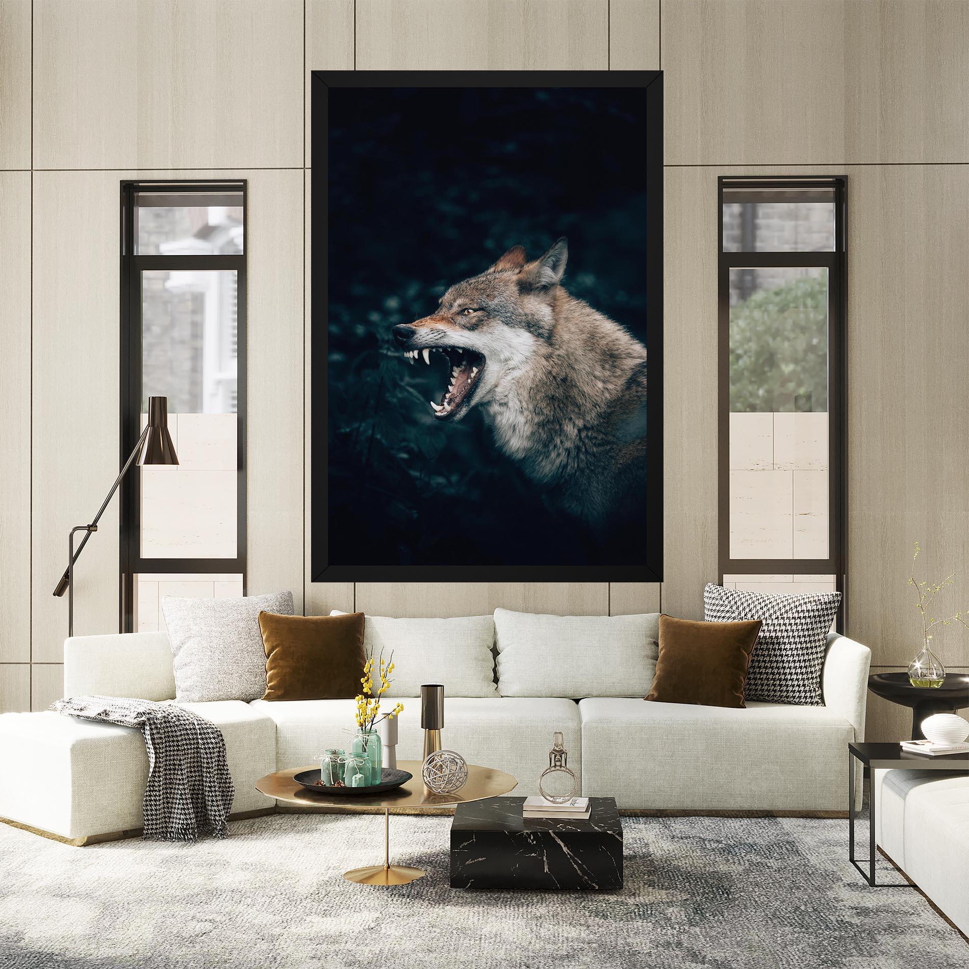 Leinwandbild Angry Wolf In The Forest mockup 2