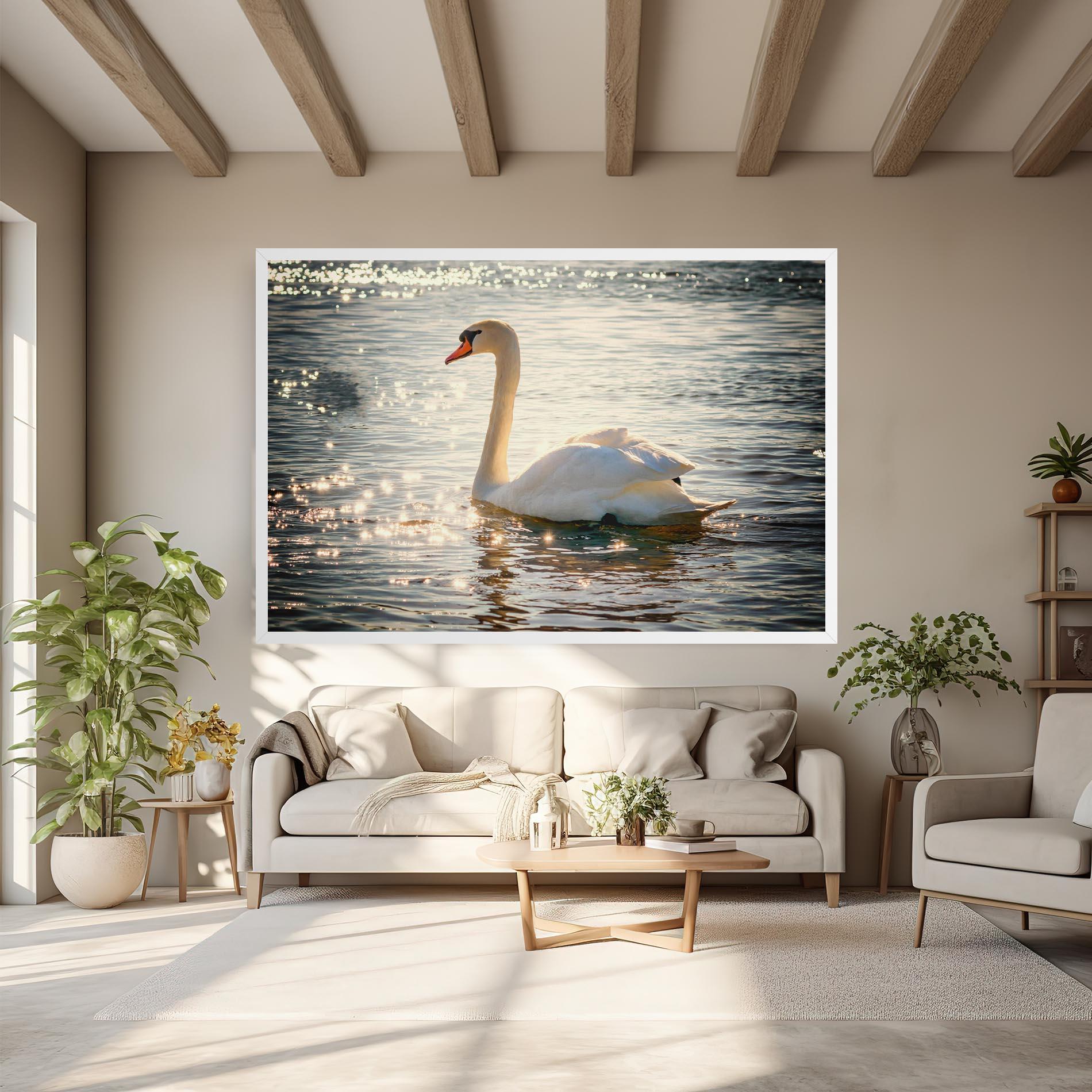 Leinwandbild Swan On Lake mockup 6