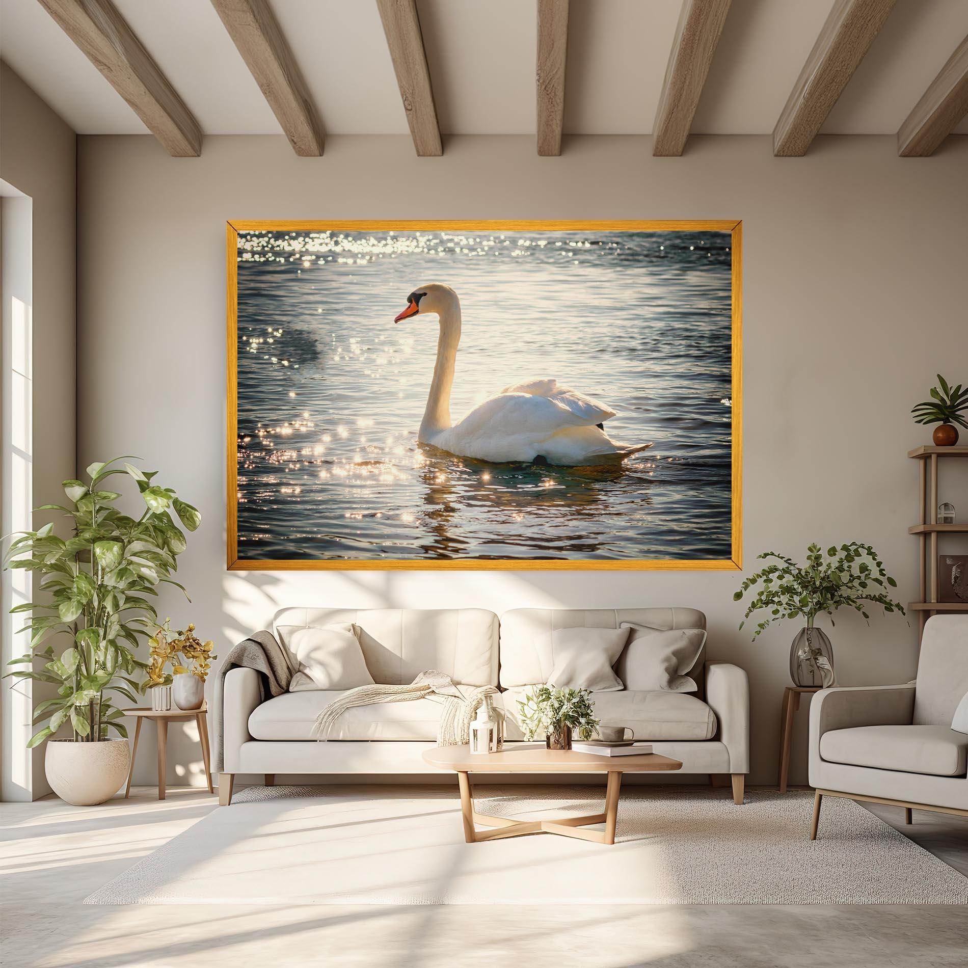 Leinwandbild Swan On Lake mockup 6