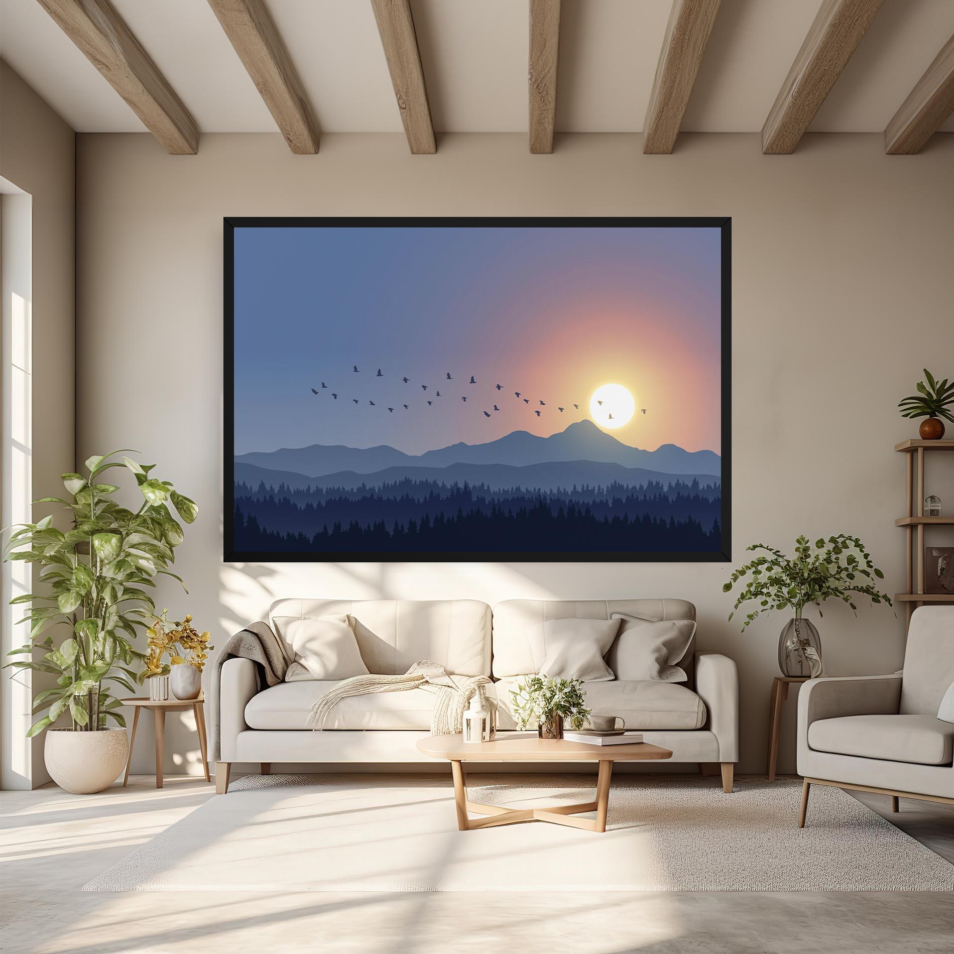 Leinwandbild Sunset Birds View mockup 6