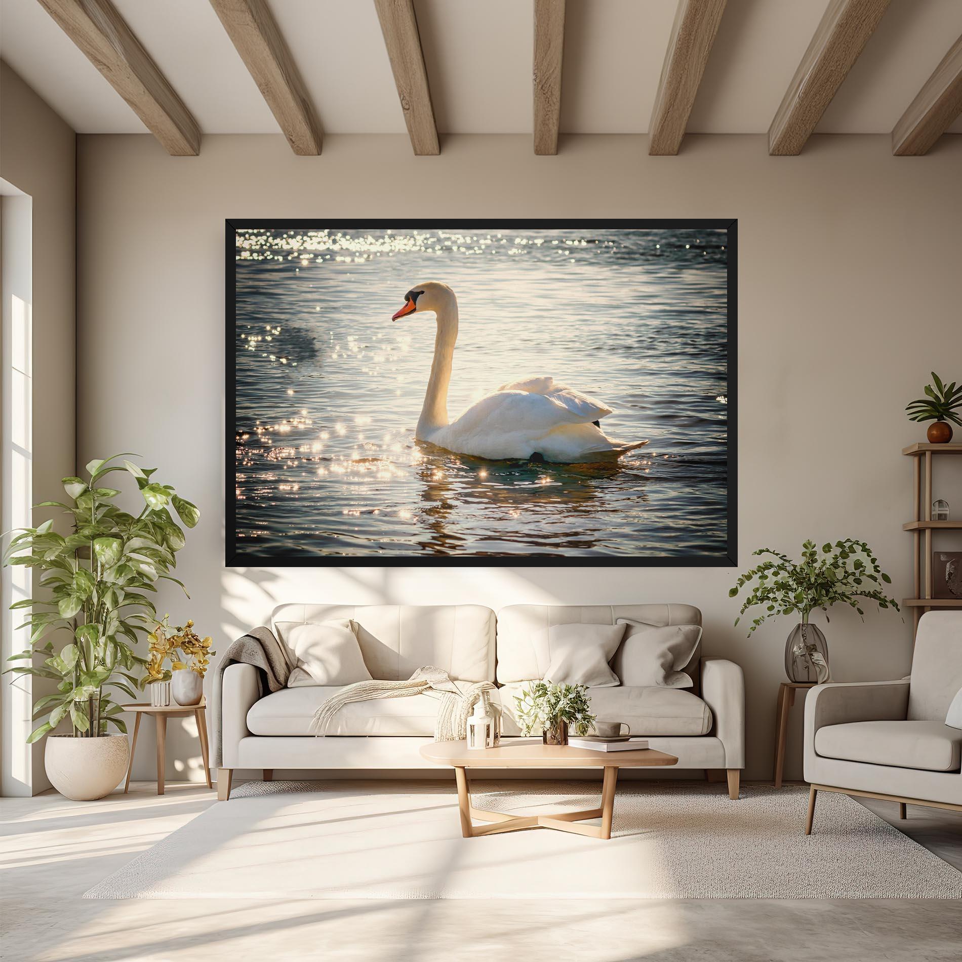 Leinwandbild Swan On Lake mockup 6