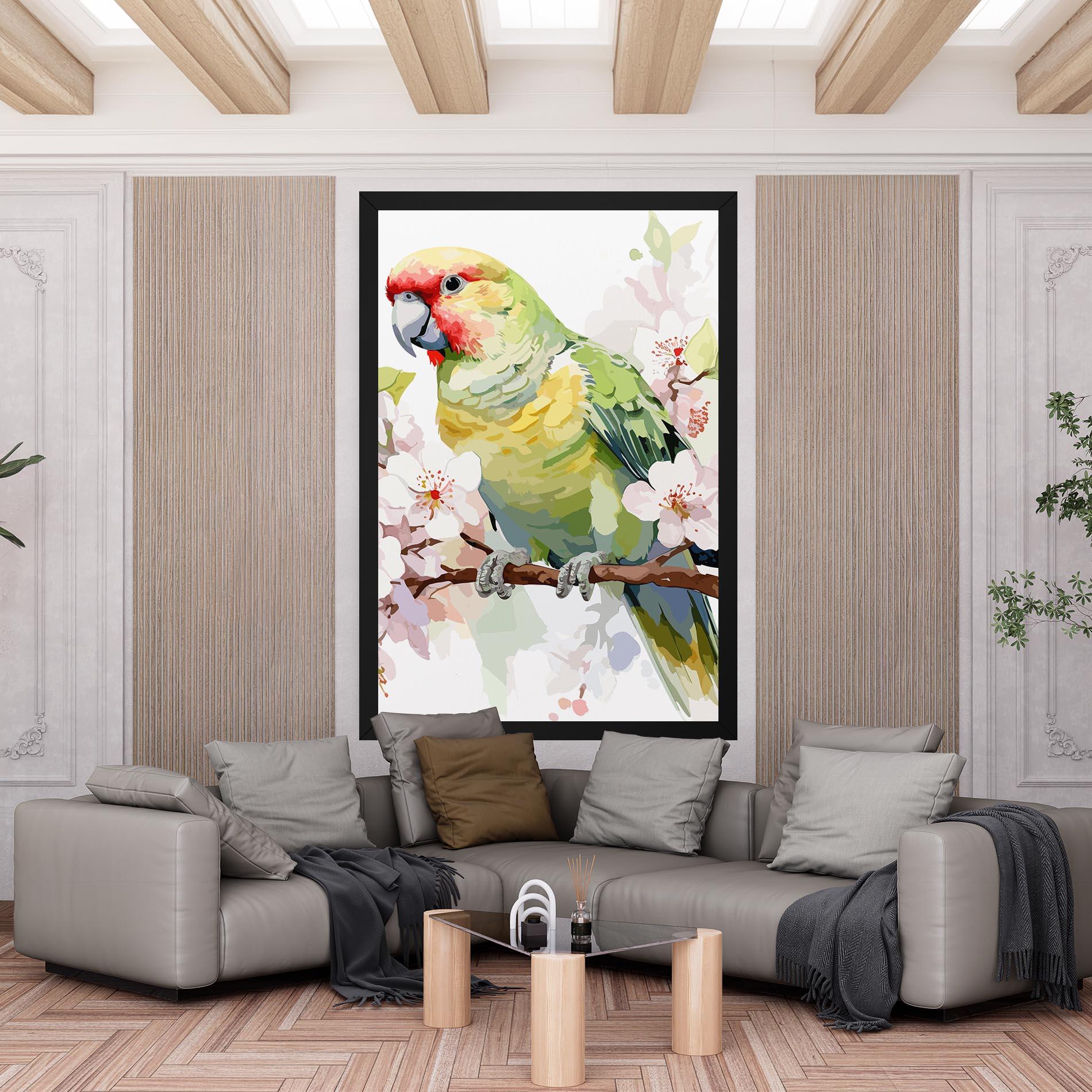Leinwandbild Cute Green Parrot mockup 6