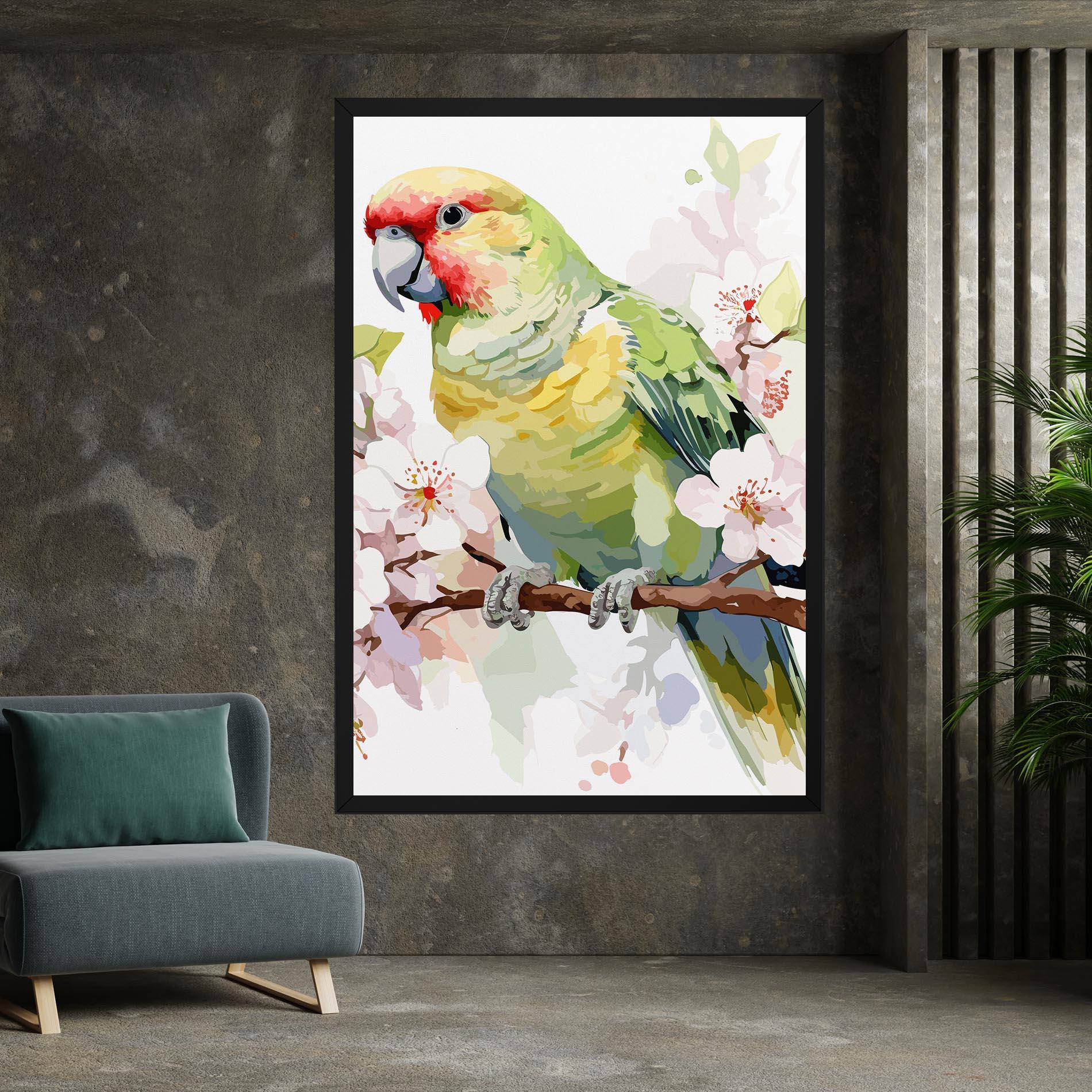 Leinwandbild Cute Green Parrot mockup 7
