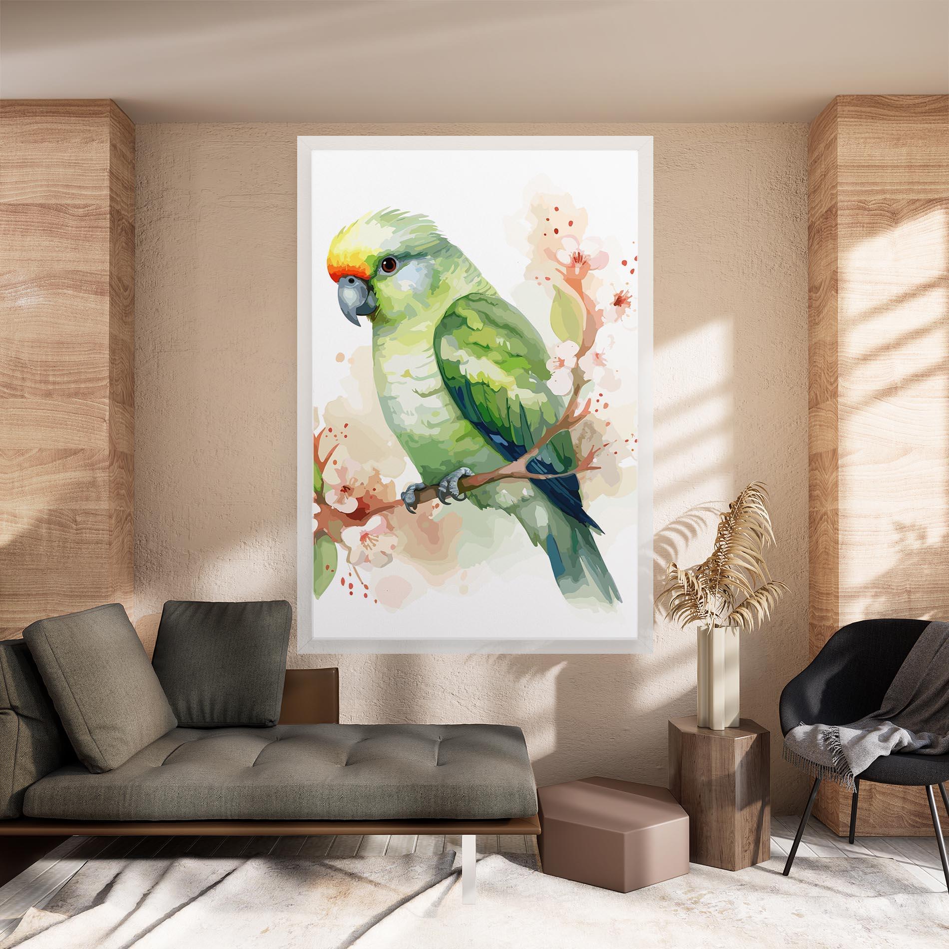 Leinwandbild Pretty Green Parrot mockup 8