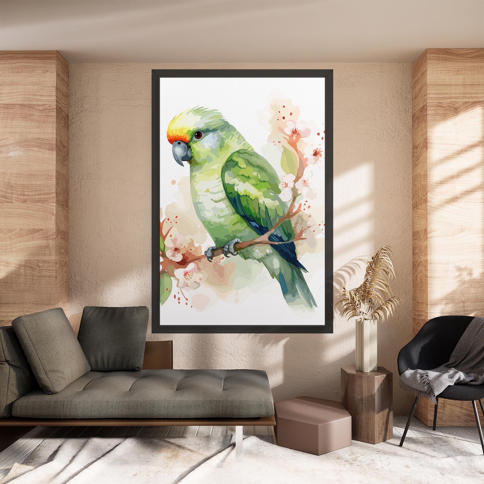 Leinwandbild Pretty Green Parrot mockup 8