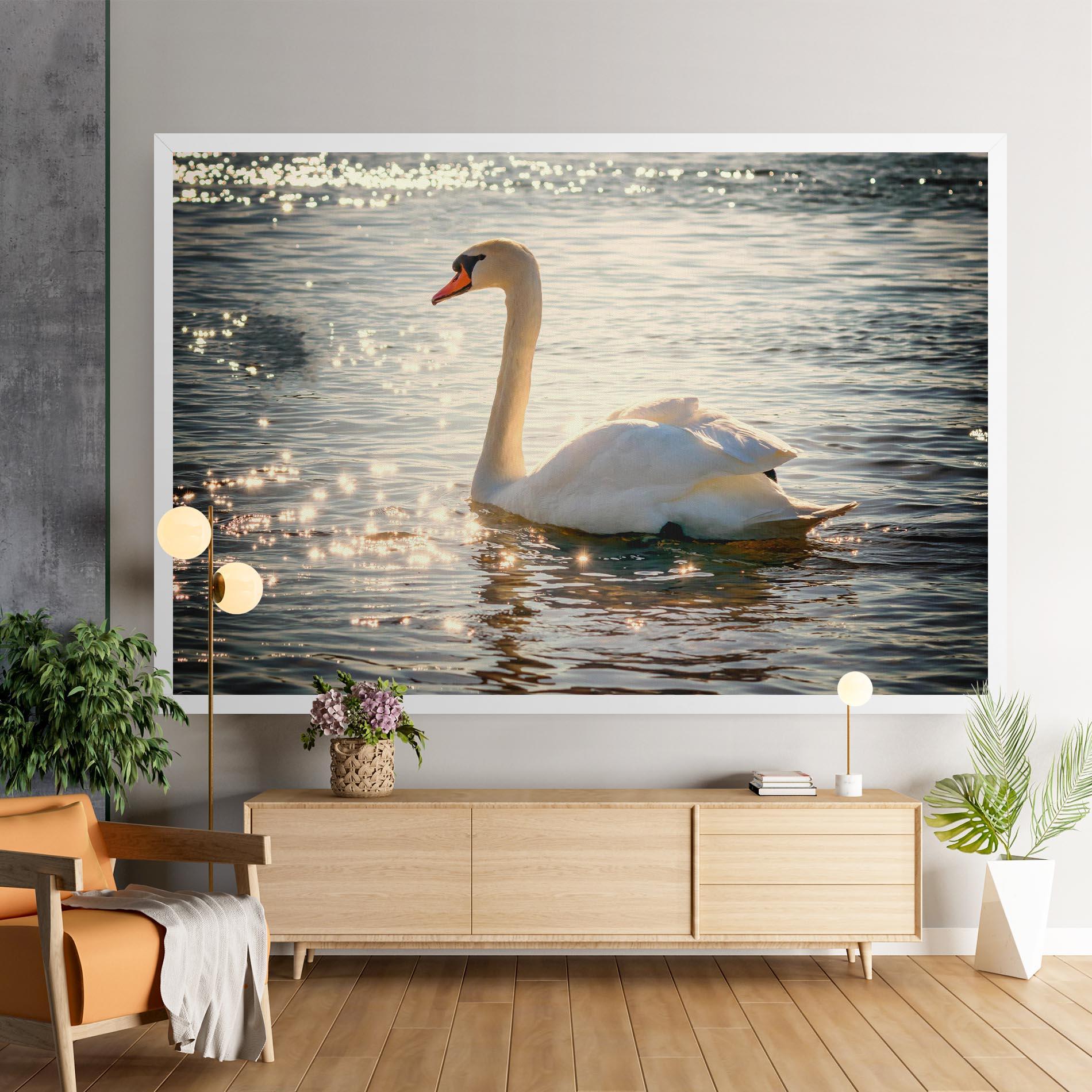 Leinwandbild Swan On Lake mockup 9