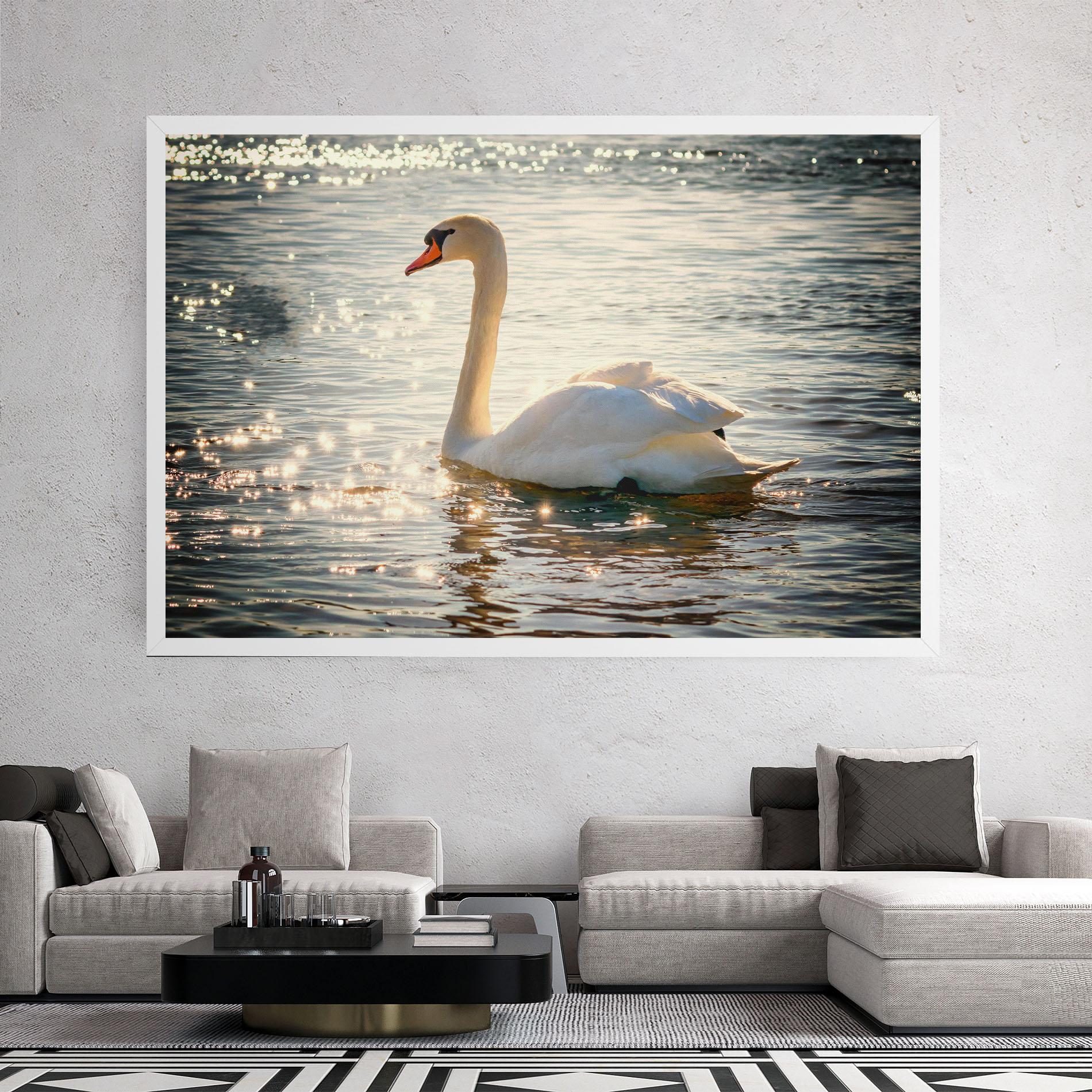 Leinwandbild Swan On Lake mockup 2