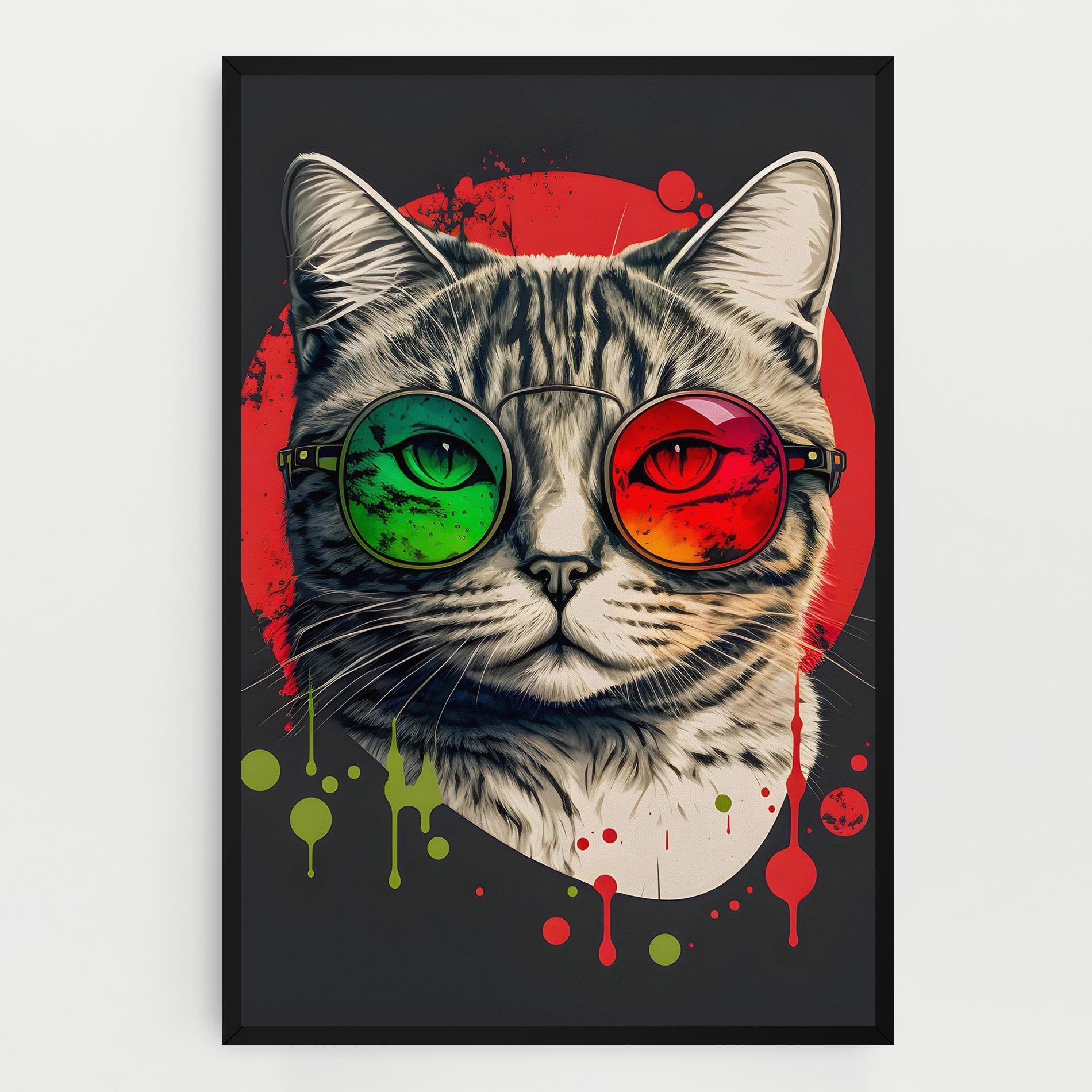 Leinwandbild Green Red Glasses Cat mockup 0