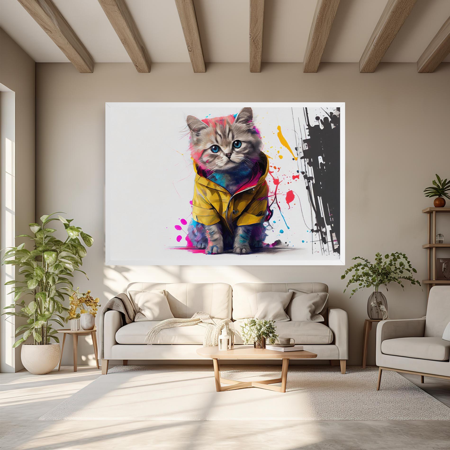 Leinwandbild Fluffy Kitten With Clothes mockup 6