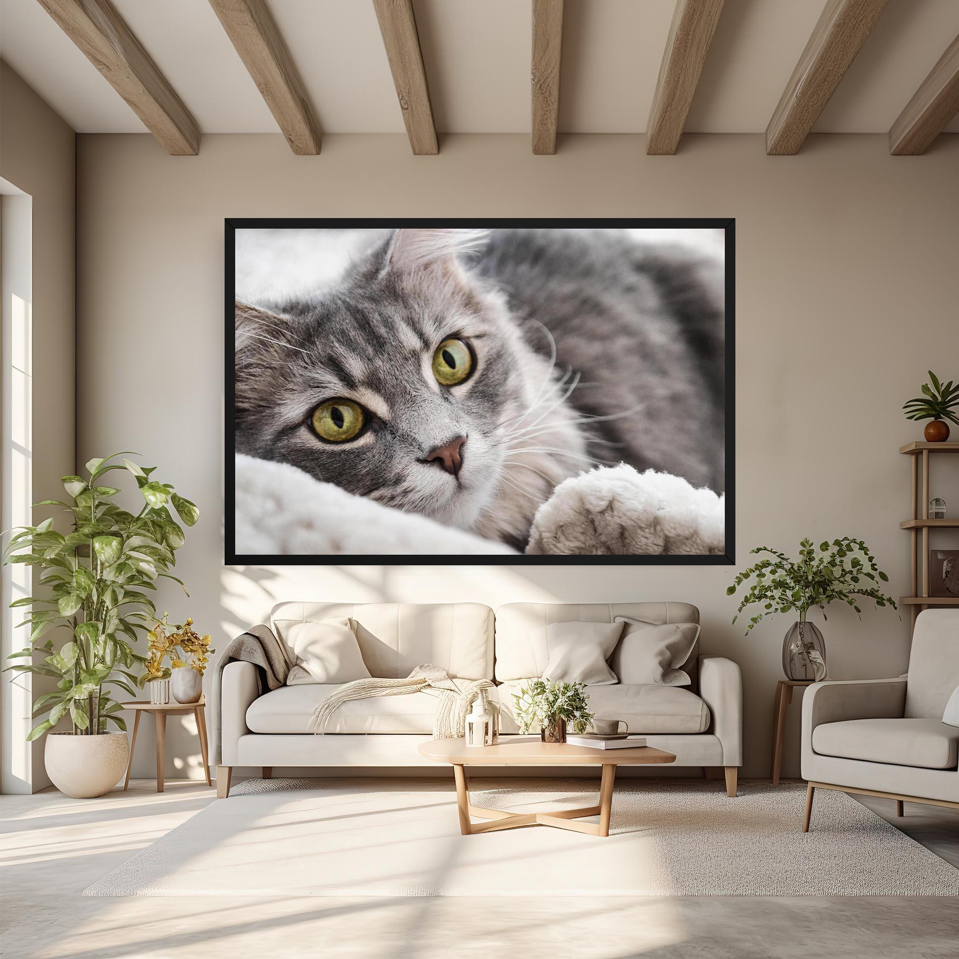Leinwandbild Grey Fluffy Cat mockup 6