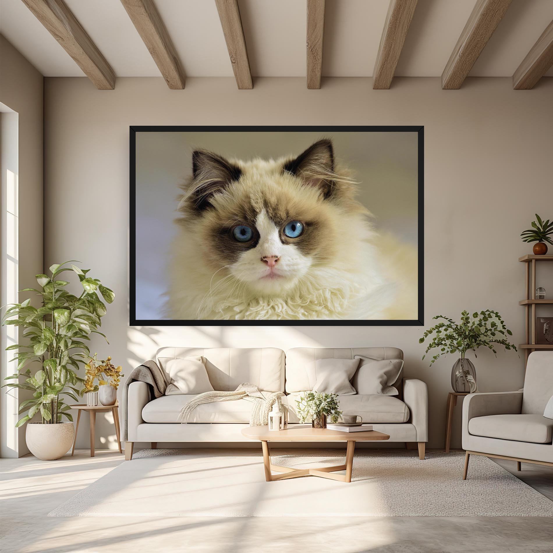 Leinwandbild Interesting Blue Eyes Cat mockup 6