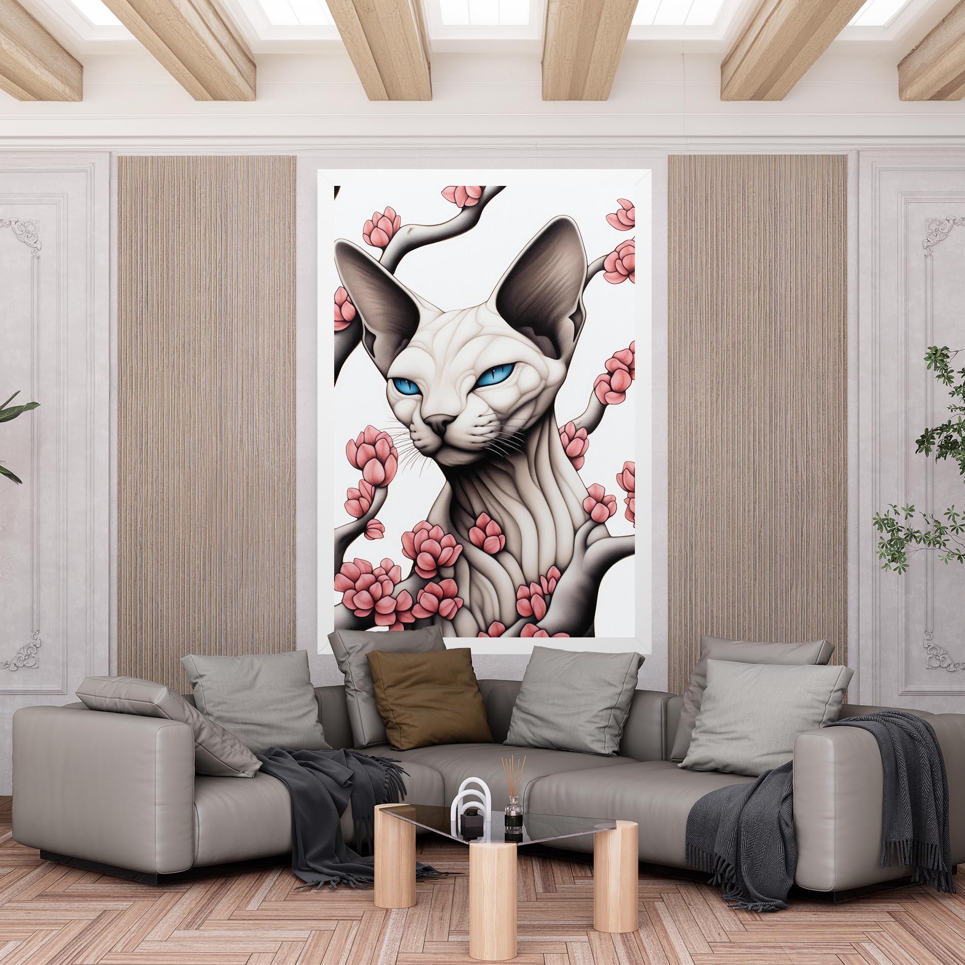 Leinwandbild Blue Eyes Cat Drawing mockup 6