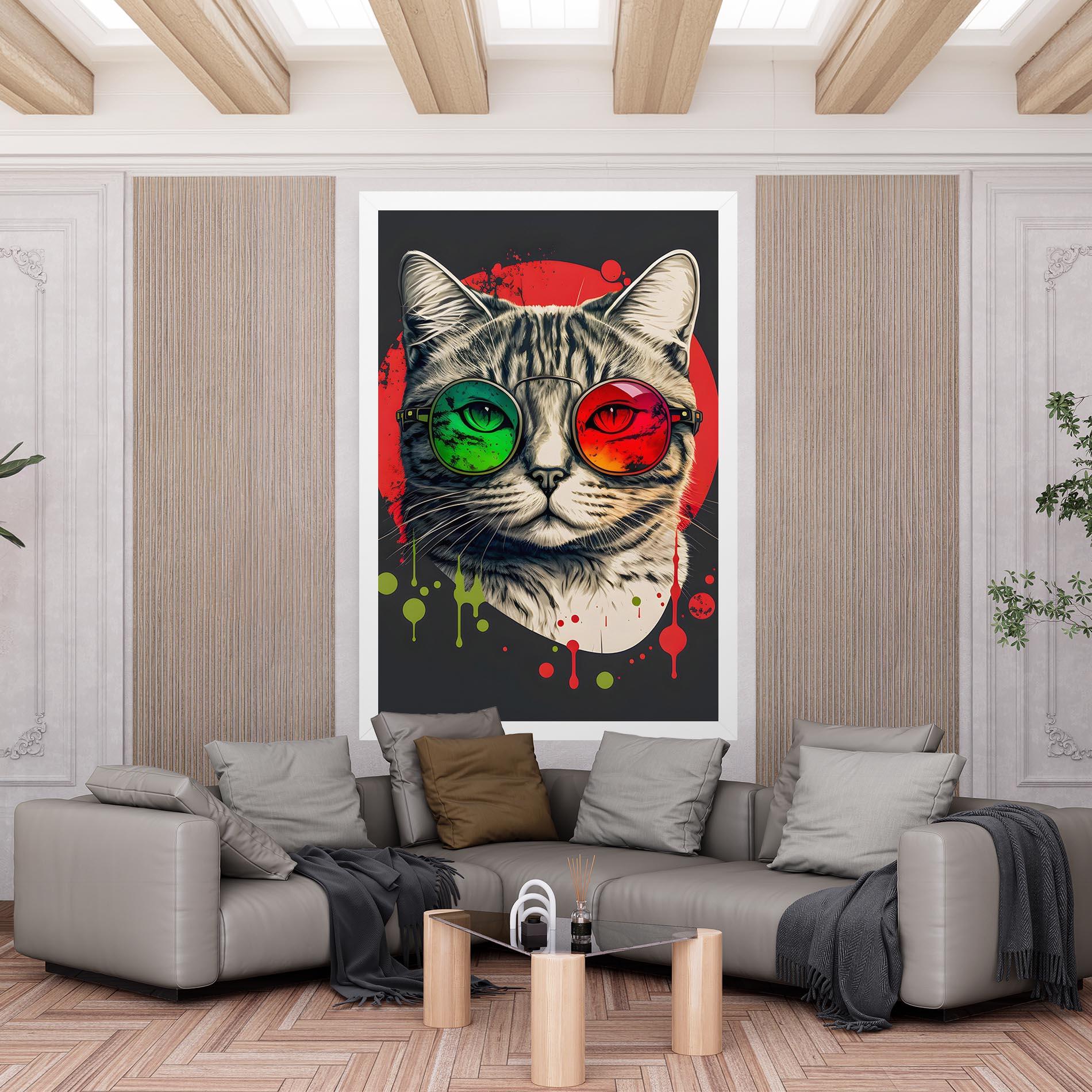 Leinwandbild Green Red Glasses Cat mockup 6