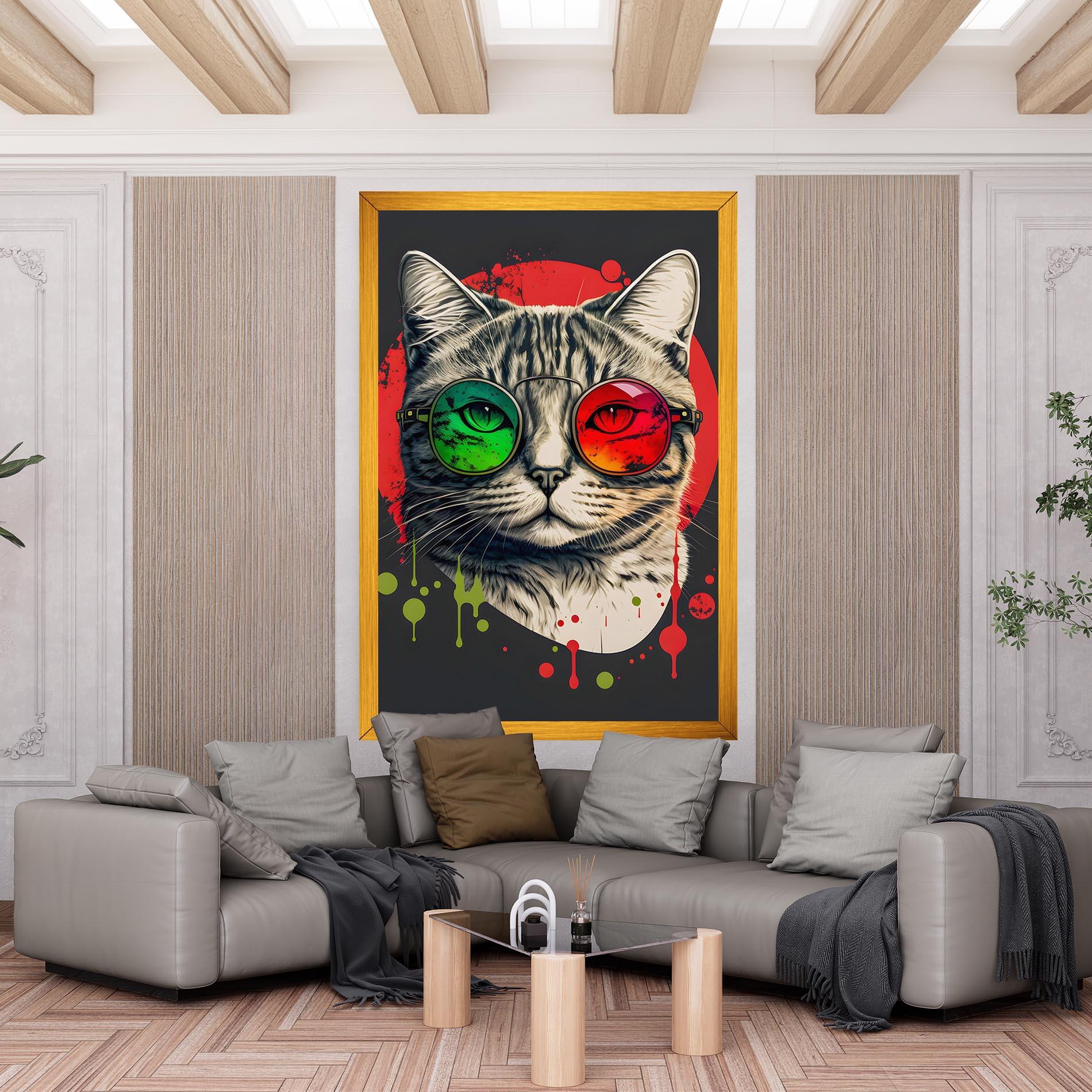 Leinwandbild Green Red Glasses Cat mockup 6