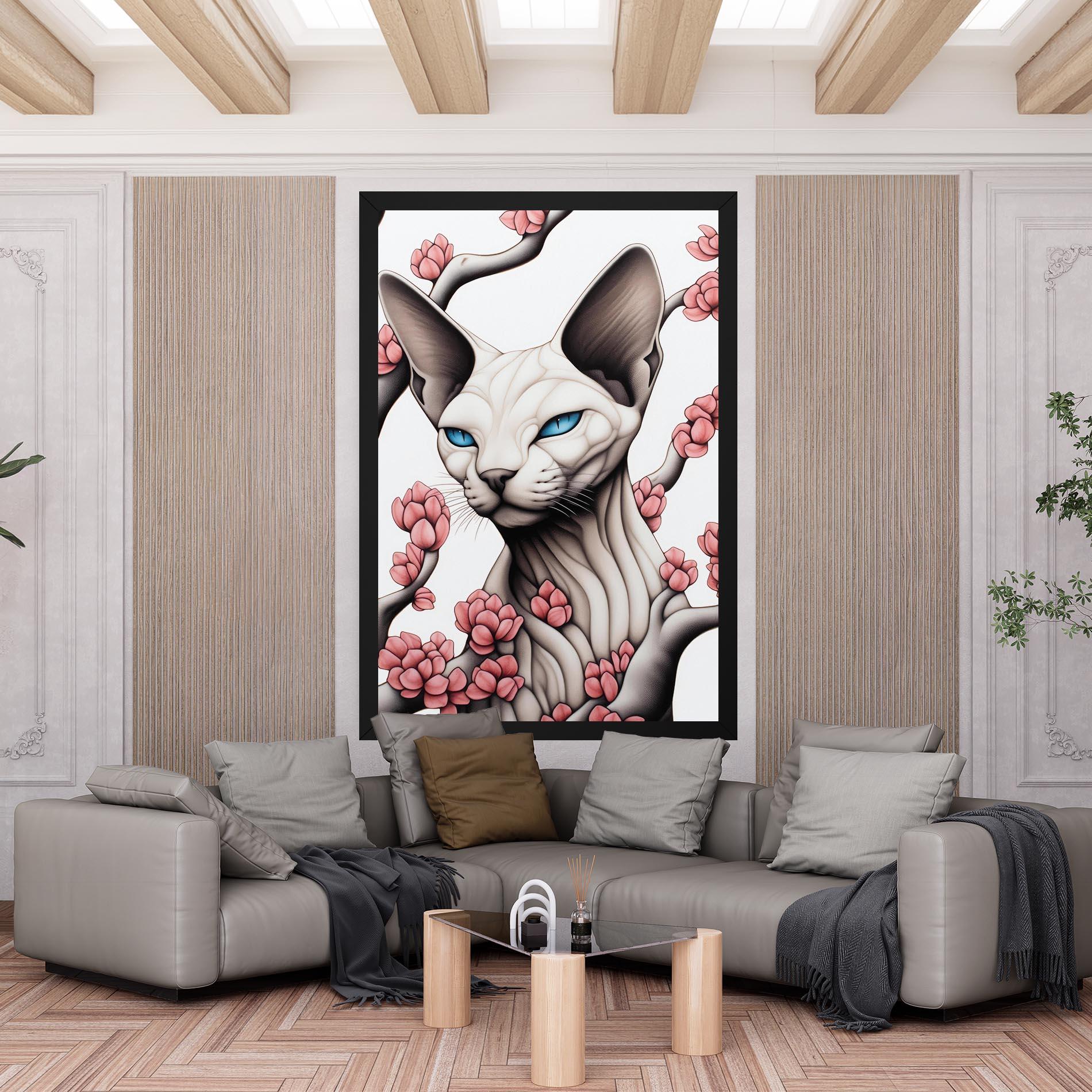 Leinwandbild Blue Eyes Cat Drawing mockup 6