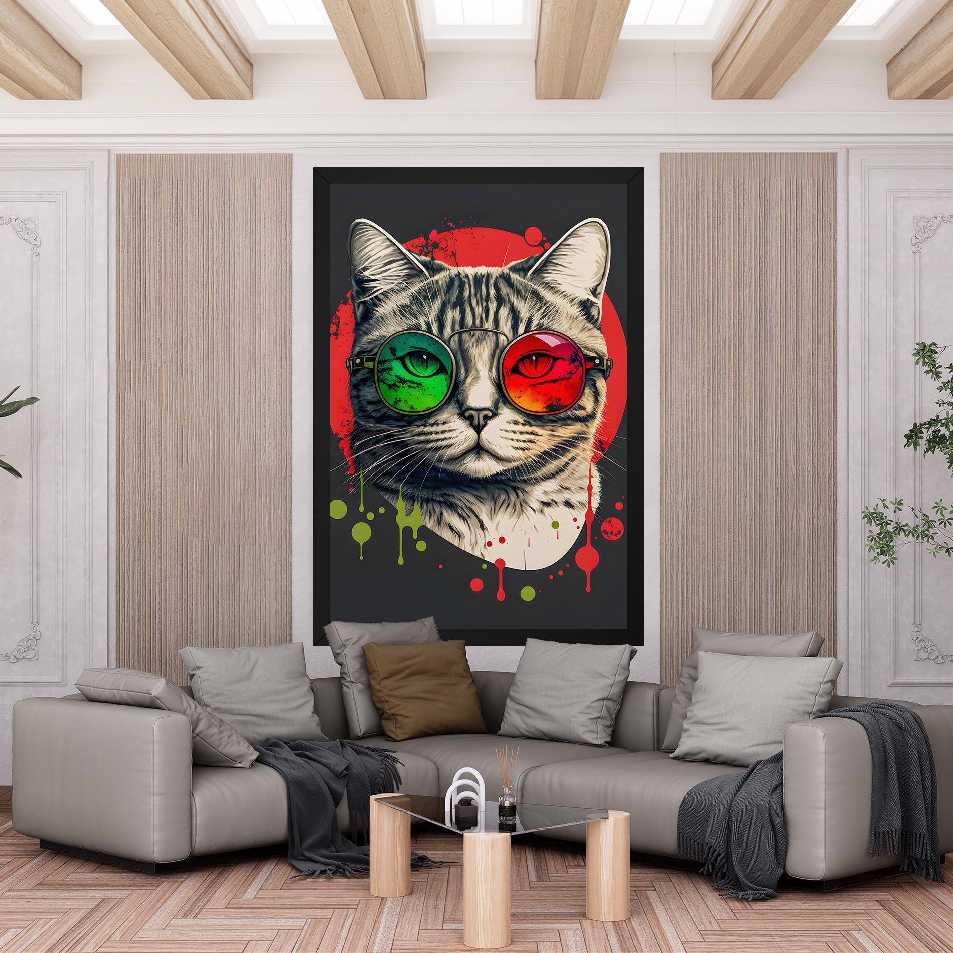 Leinwandbild Green Red Glasses Cat mockup 6