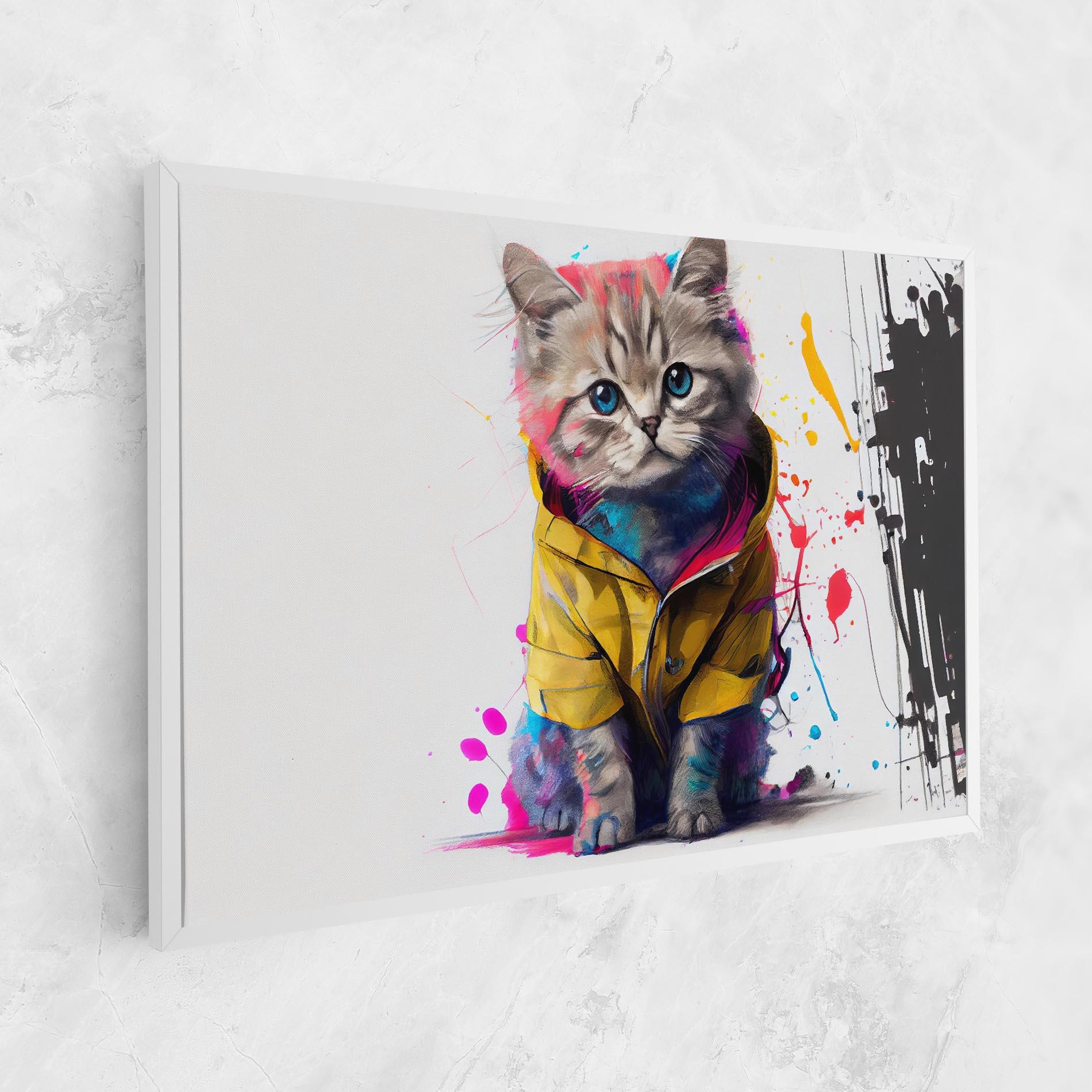 Leinwandbild Fluffy Kitten With Clothes mockup 1