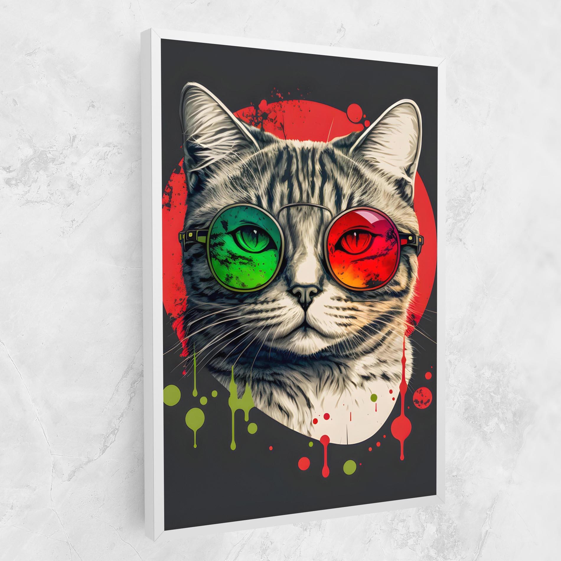 Leinwandbild Green Red Glasses Cat mockup 1