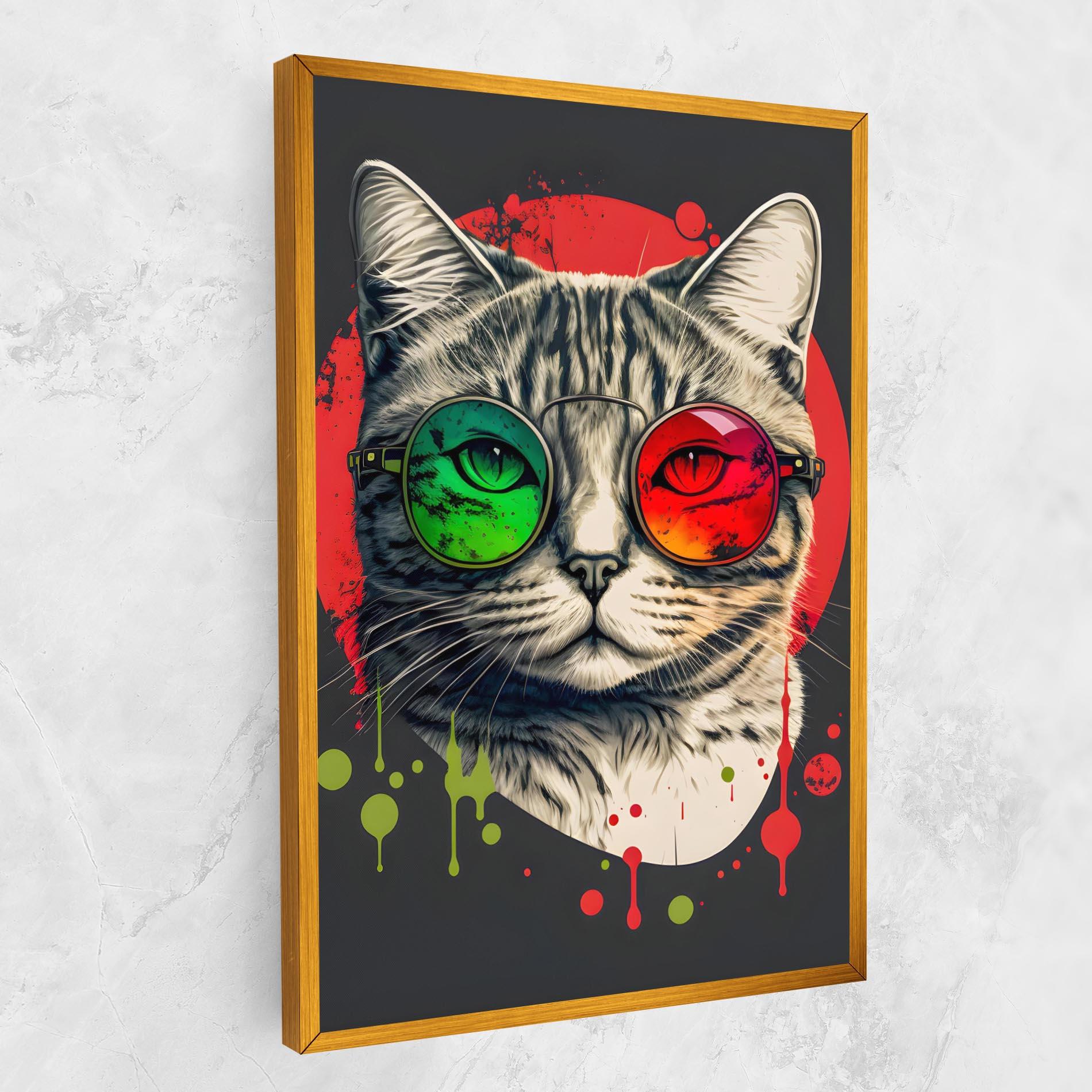 Leinwandbild Green Red Glasses Cat mockup 1