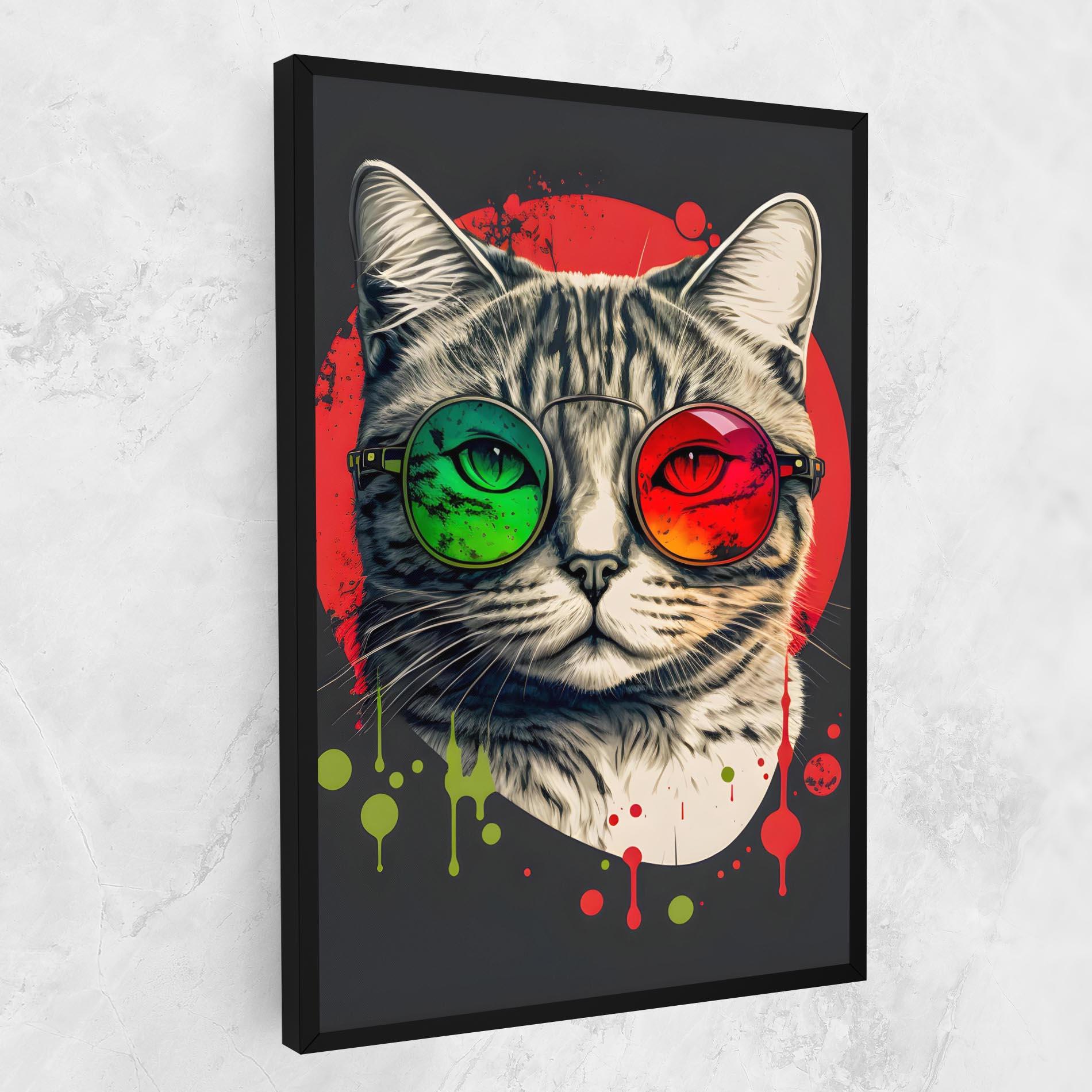 Leinwandbild Green Red Glasses Cat mockup 1