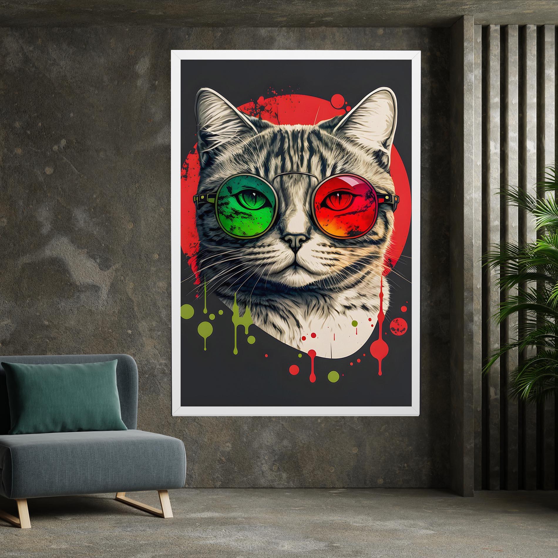Leinwandbild Green Red Glasses Cat mockup 7