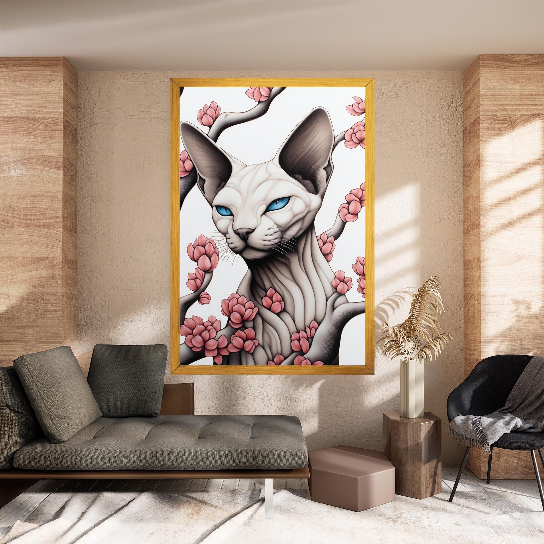 Leinwandbild Blue Eyes Cat Drawing mockup 8